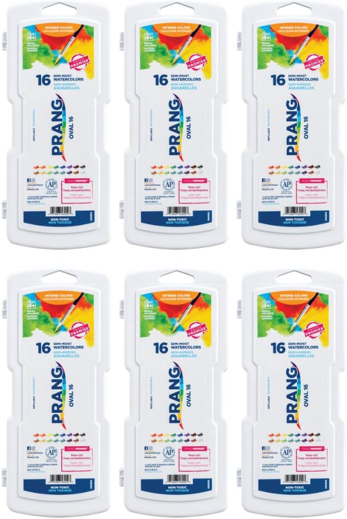 ACUARELAS PRANG SEMI-MOIST 16 COLORES EN PASTILLAS OVALADAS, PACK DE 6 SETS - 1
