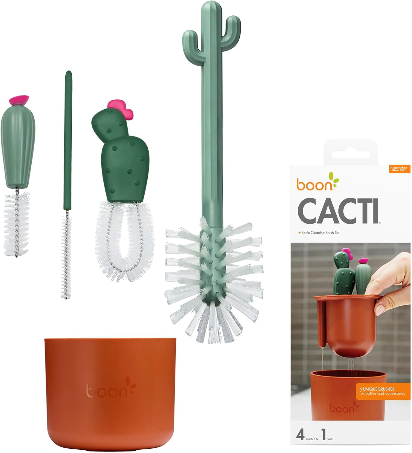 SET DE CEPILLOS LIMPIADORES BOON CACTI 4 PIEZAS COLOR TERRACOTA - 1