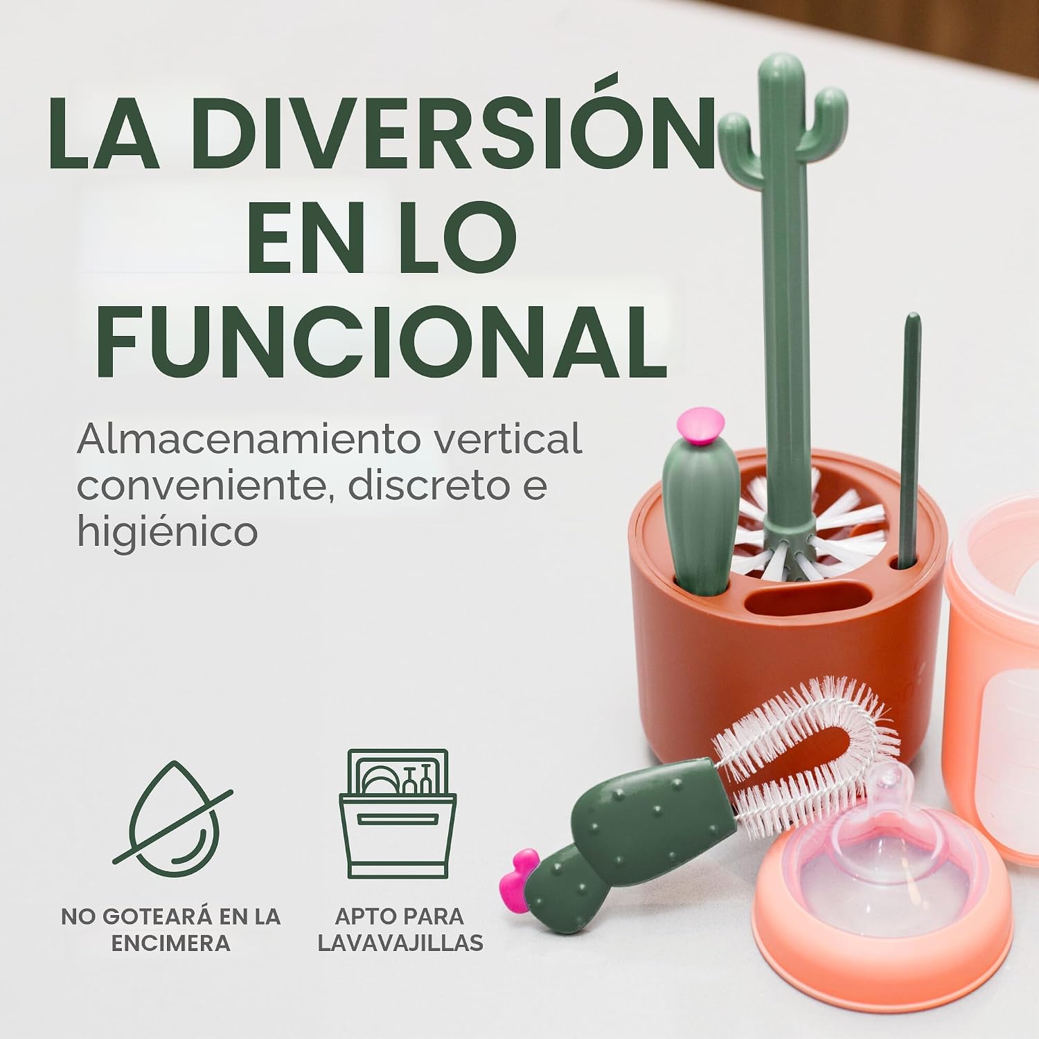 SET DE CEPILLOS LIMPIADORES BOON CACTI 4 PIEZAS COLOR TERRACOTA - 2