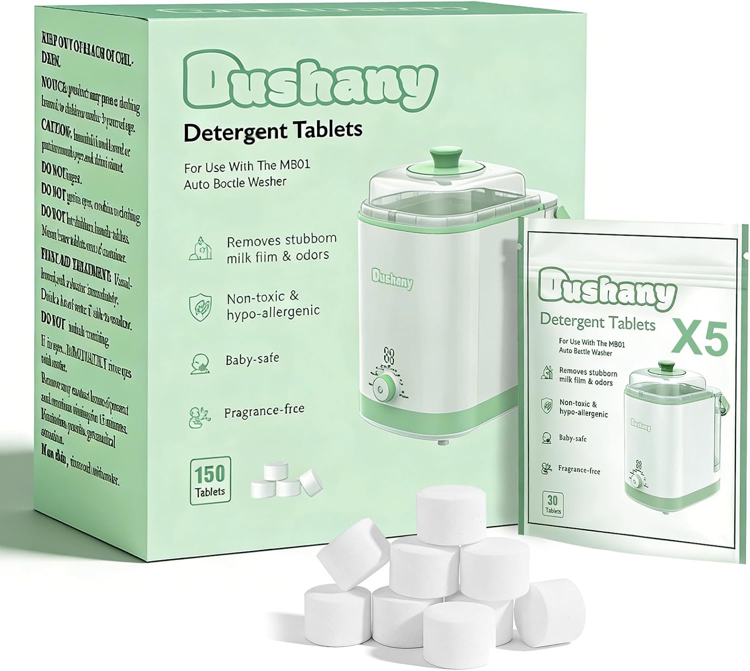 TABLETAS DESCALCIFICANTES DUSHANY 150 PIEZAS PARA LAVADORES DE BOTELLAS - 1