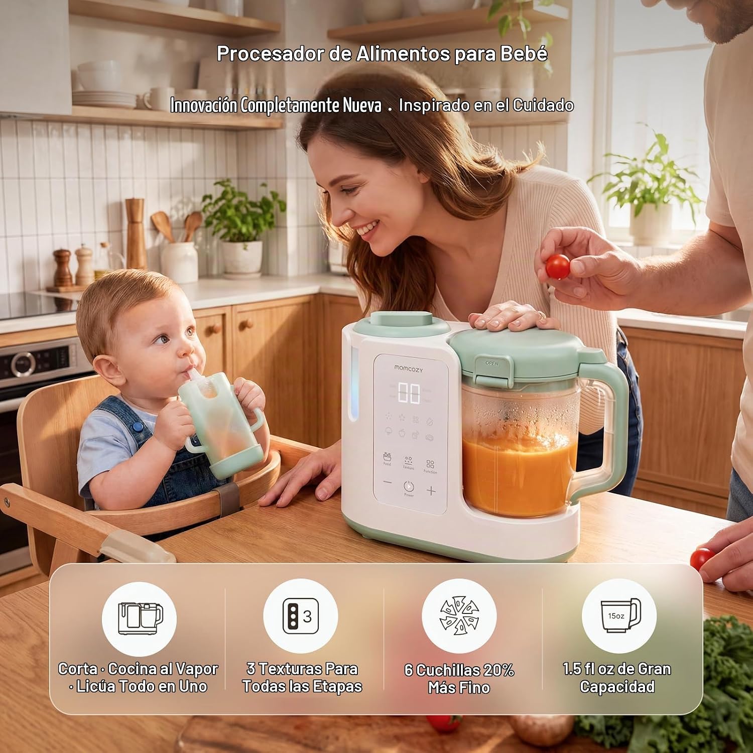 PROCESADOR DE PAPILLA MOMCOZY AUTOMEAL CON VAPOR Y LICUADORA AUTOMÁTICA 15OZ - 2