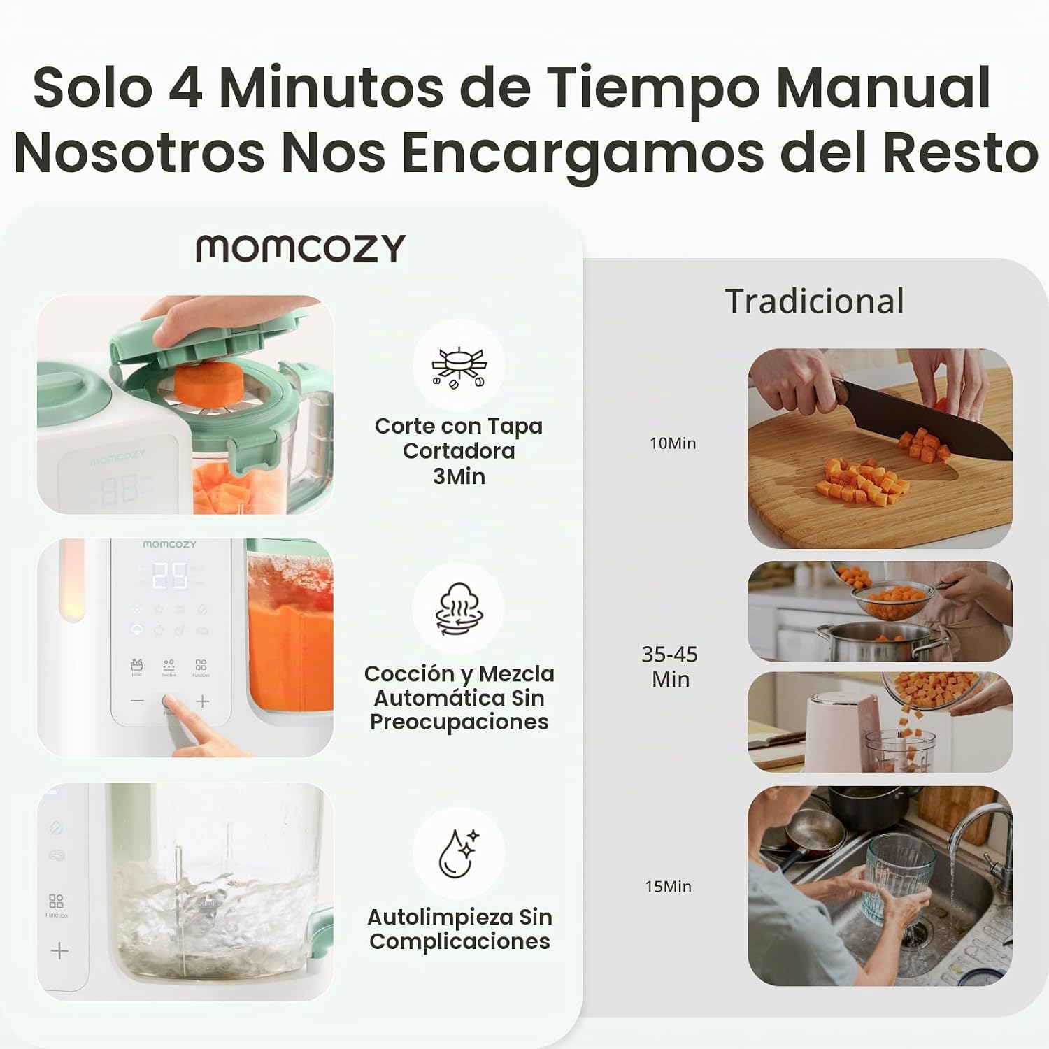 PROCESADOR DE PAPILLA MOMCOZY AUTOMEAL CON VAPOR Y LICUADORA AUTOMÁTICA 15OZ - 3