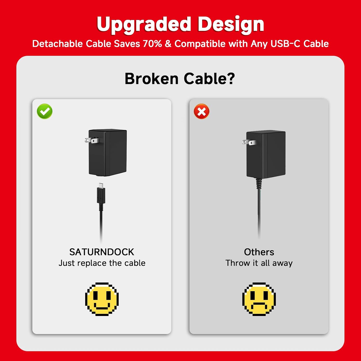 CARGADOR 2-PACK PARA NINTENDO SWITCH 45W CON CABLE USB-C DETACHABLE 5FT - 2