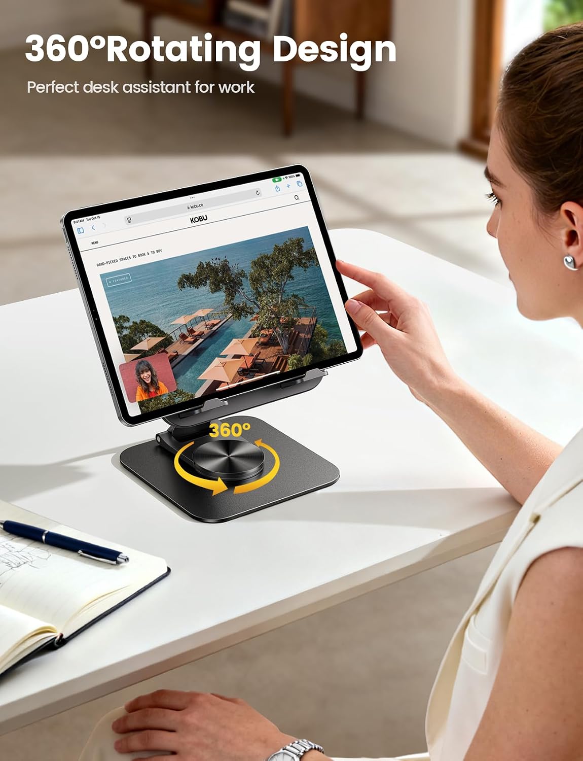 SOPORTE LAMICALL AJUSTABLE PARA IPAD DE ESCRITORIO, PLEGABLE ULTRA DELGADO CON ROTACIÓN 360° - 2