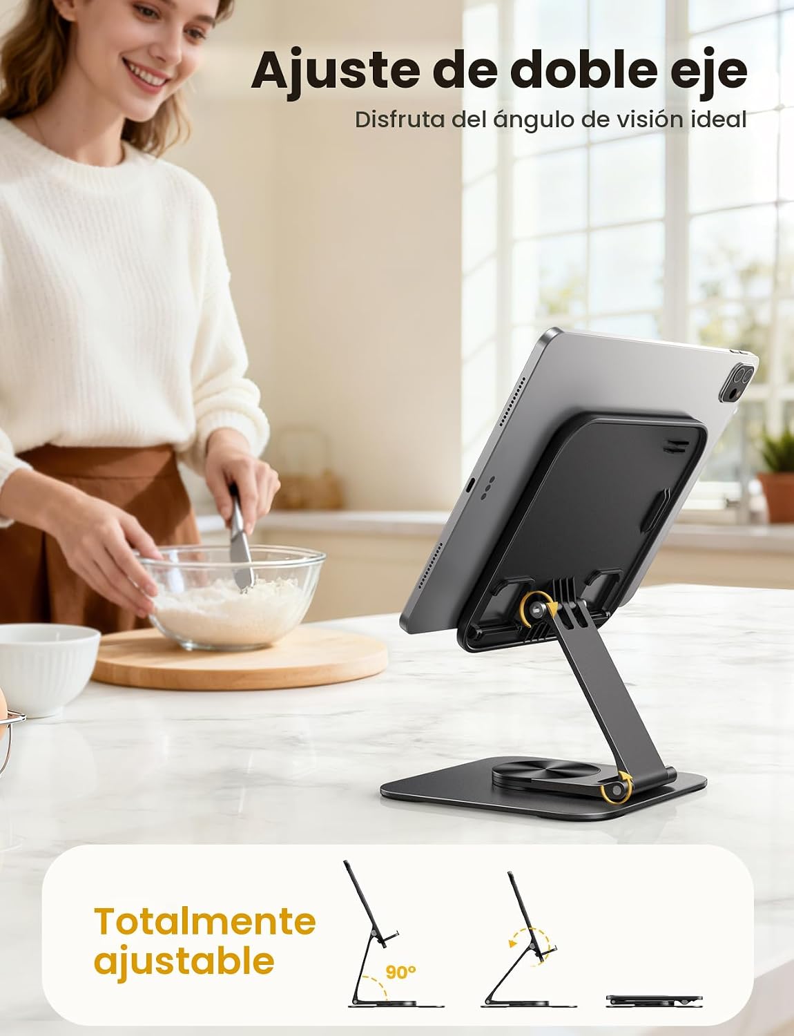 SOPORTE LAMICALL AJUSTABLE PARA IPAD DE ESCRITORIO, PLEGABLE ULTRA DELGADO CON ROTACIÓN 360° - 3