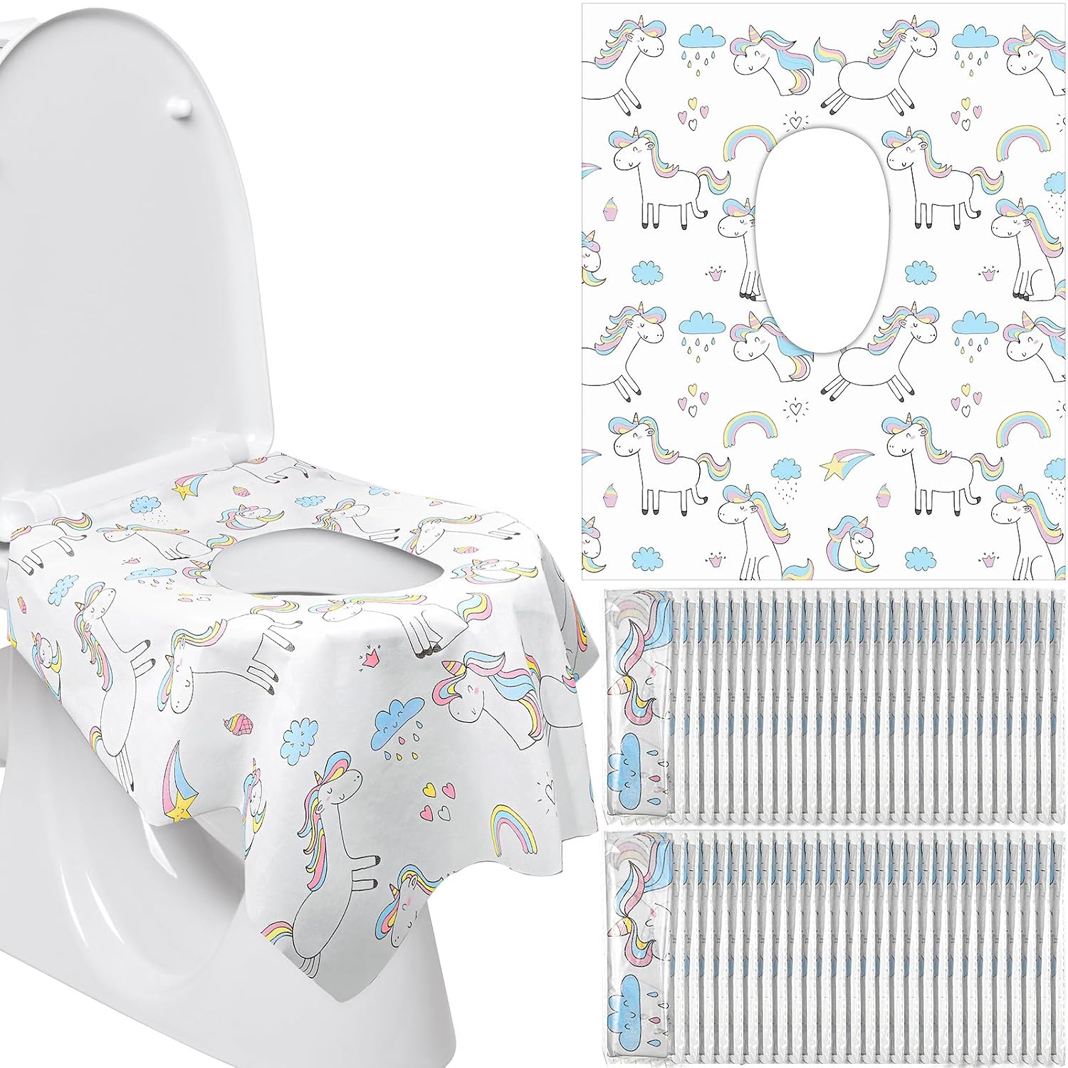 CUBRE INODORO DESECHABLE CRTIIN 100 PIEZAS TAMAÑO EXTRA GRANDE DISEÑO UNICORNIO - 1