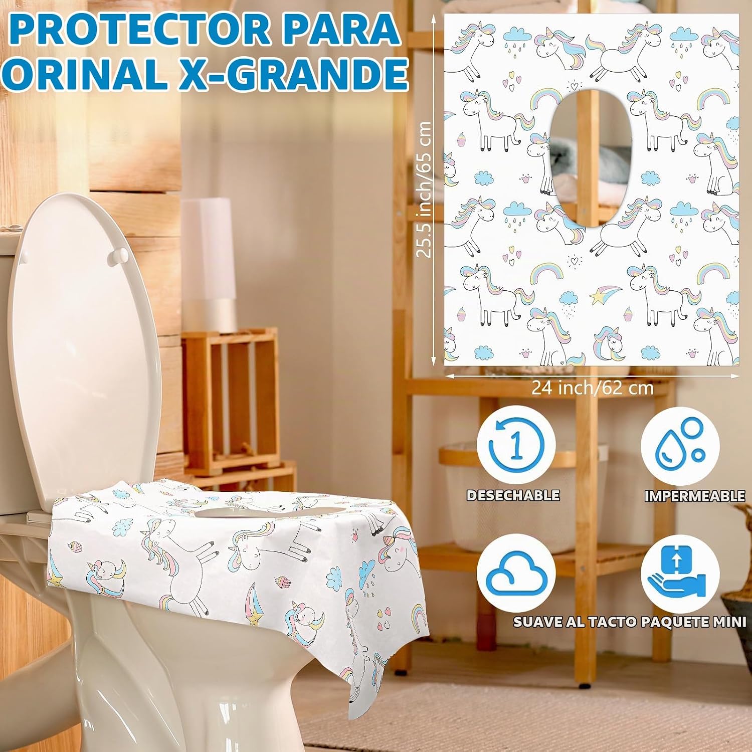 CUBRE INODORO DESECHABLE CRTIIN 100 PIEZAS TAMAÑO EXTRA GRANDE DISEÑO UNICORNIO - 2