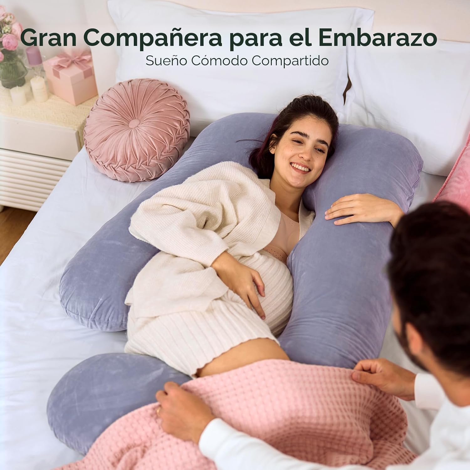 COJÍN PARA EMBARAZADAS MOMCOZY FORMA U CUERPO COMPLETO - 3