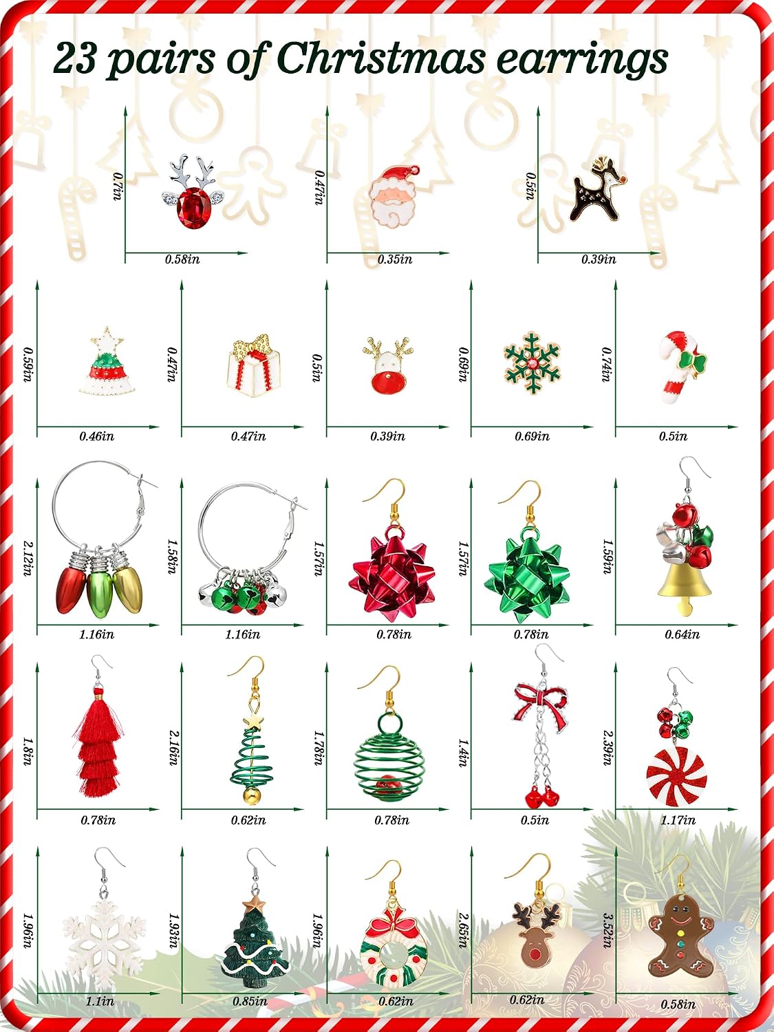 ARETES NAVIDEÑOS PARA MUJER SET 23 PARES MULTICOLOR - 4