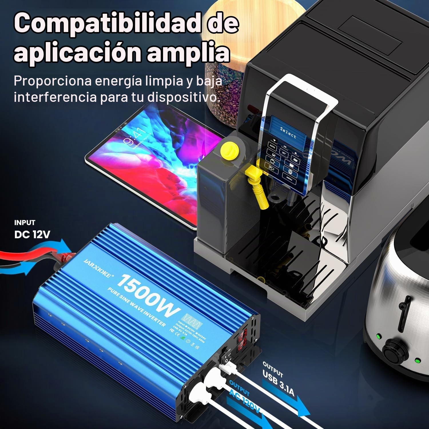 INVERSOR DE CORRIENTE JARXIOKE 1500W ONDA SENOIDAL PURA 12V A 120VAC - 3