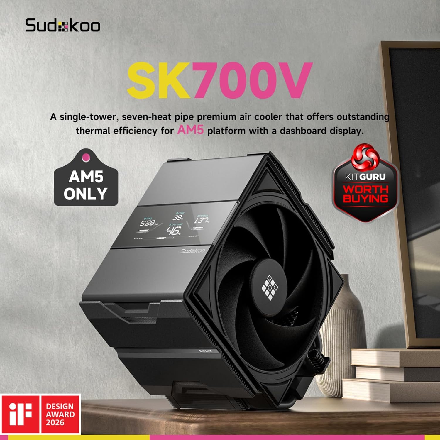 ENFRIADOR DE CPU SUDOKOO SK700 AM5 DE TORRE ÚNICA CON 7 HEATPIPES Y VENTILADOR PWM DE 120MM - 2