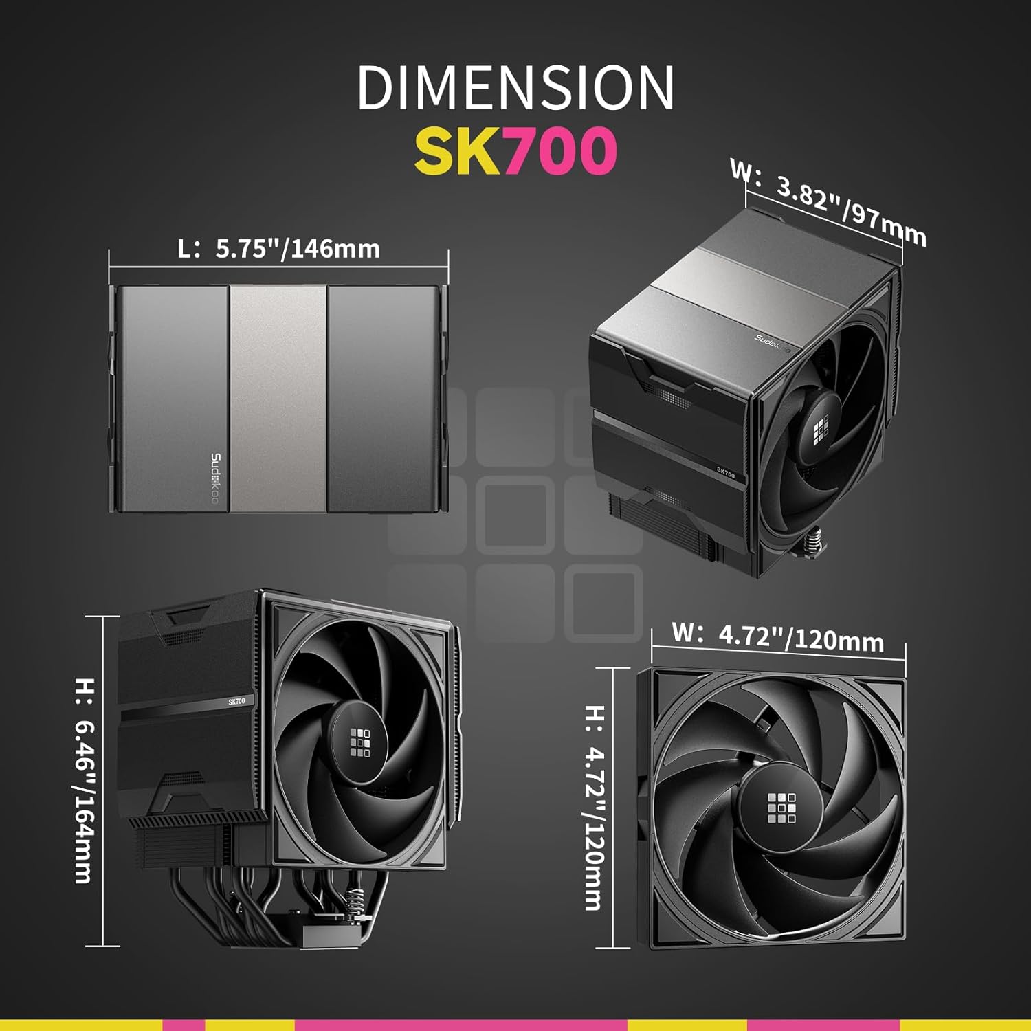 ENFRIADOR DE CPU SUDOKOO SK700 AM5 DE TORRE ÚNICA CON 7 HEATPIPES Y VENTILADOR PWM DE 120MM - 3