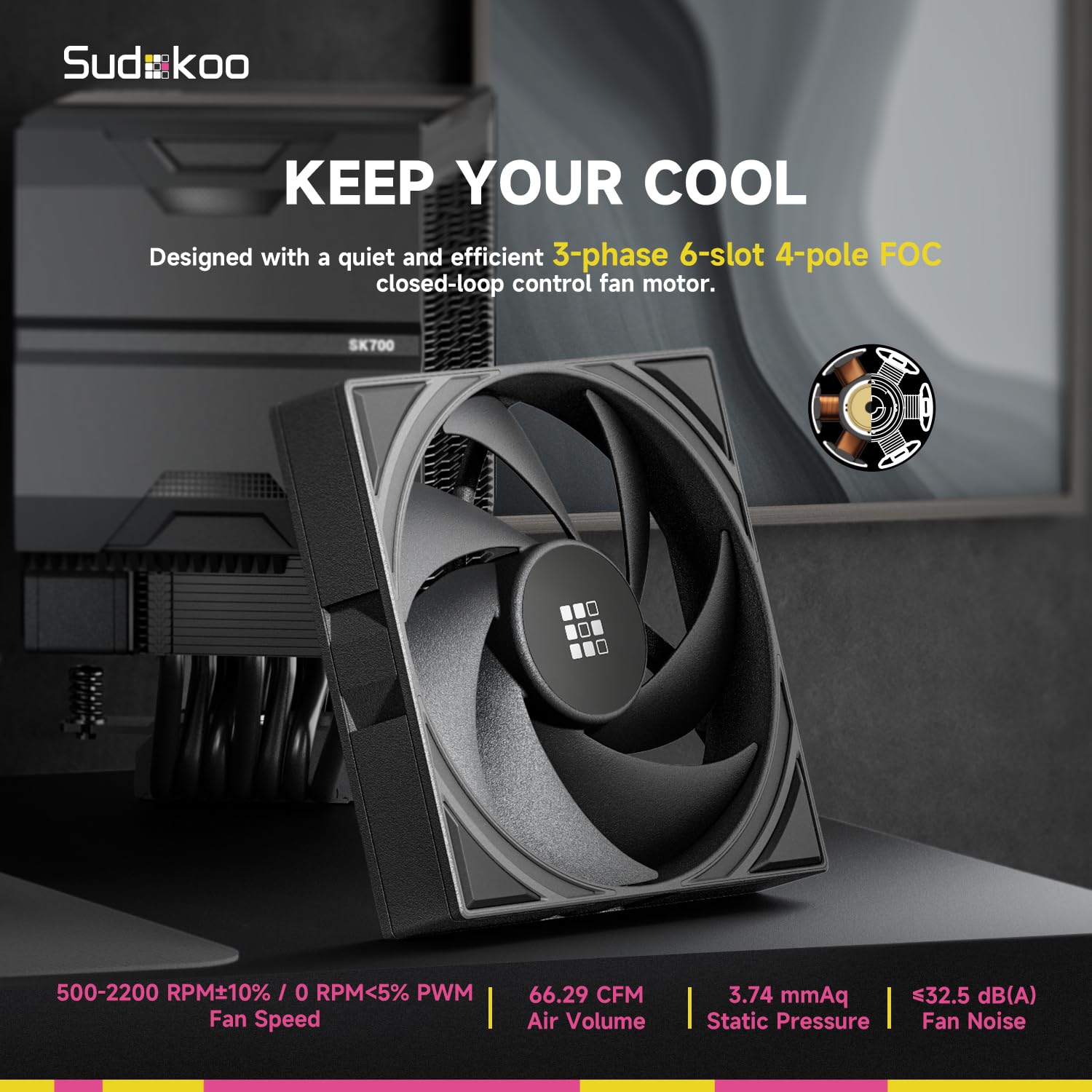 ENFRIADOR DE CPU SUDOKOO SK700 AM5 DE TORRE ÚNICA CON 7 HEATPIPES Y VENTILADOR PWM DE 120MM - 4
