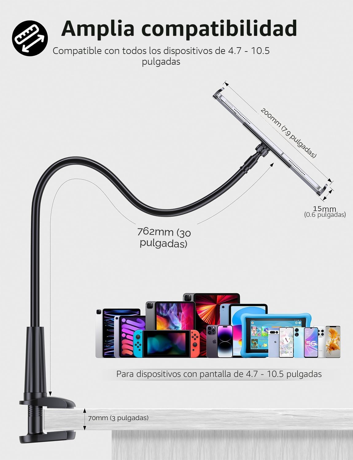SOPORTE TRYONE GOOSENECK PARA TABLET Y KINDLE DE 30 PULGADAS NEGRO - 5