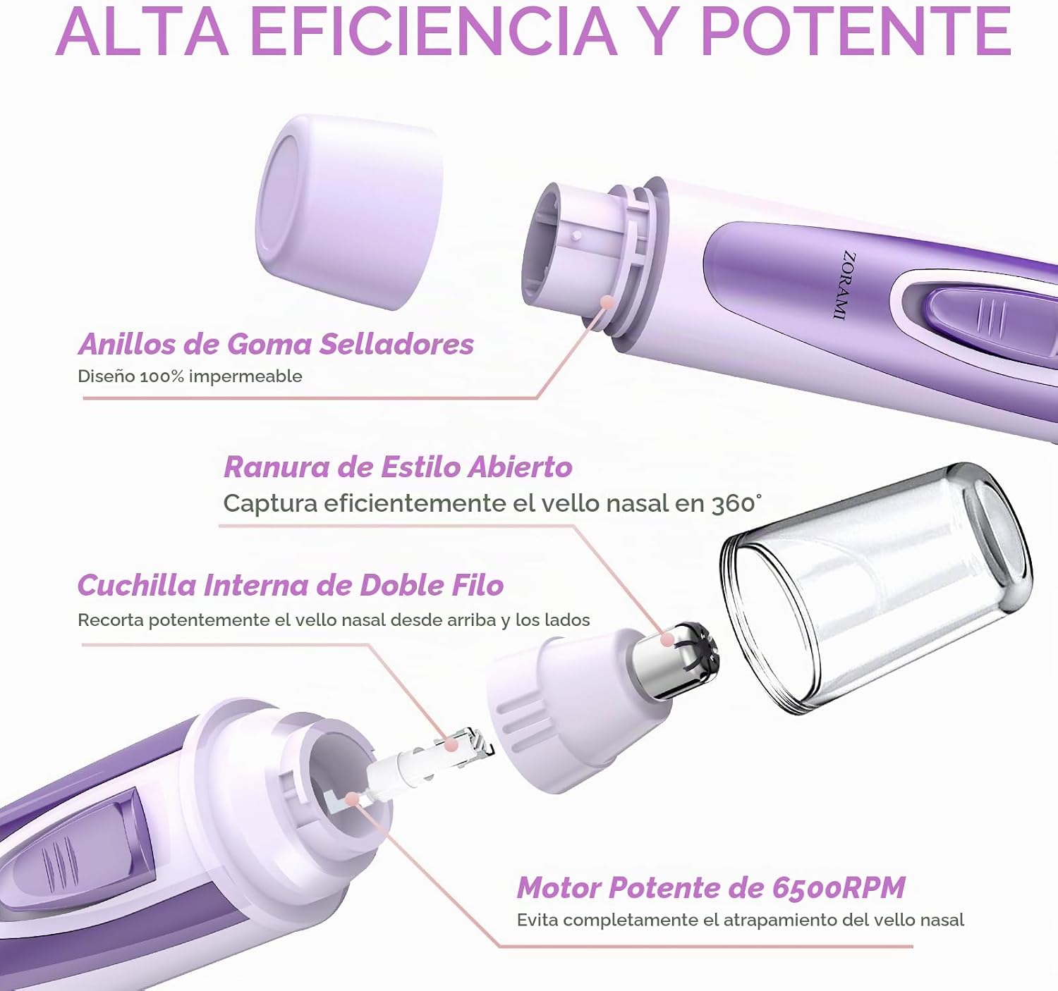 CORTADOR DE VELLO NASAL Y AURICULAR ZORAMI 2026 PROFESIONAL CON CUCHILLAS DUALES LAVABLE - 4