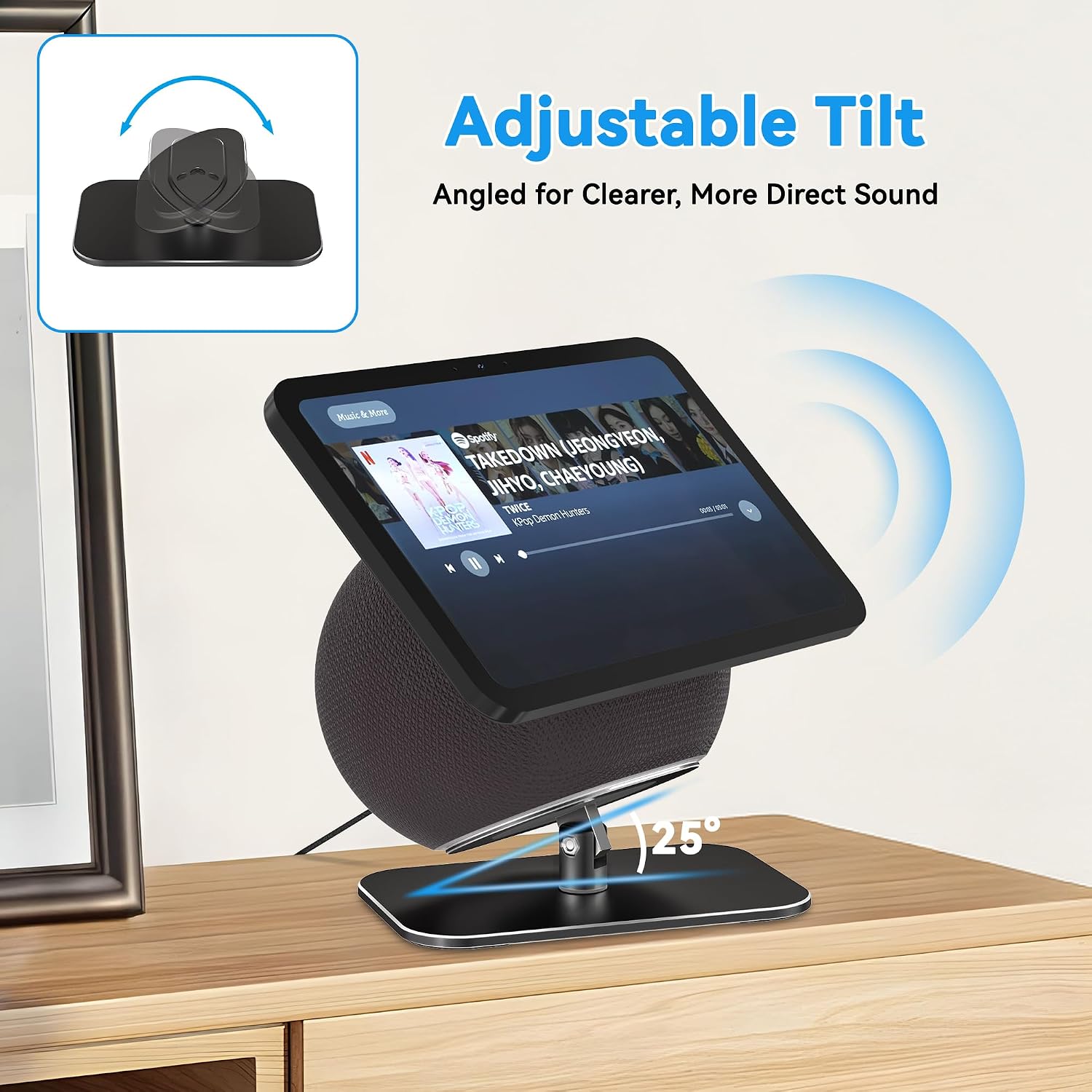 SOPORTE AJUSTABLE ALMOZ PARA ECHO SHOW 8/11 2025 CON INCLINACIÓN Y GIRO - 5