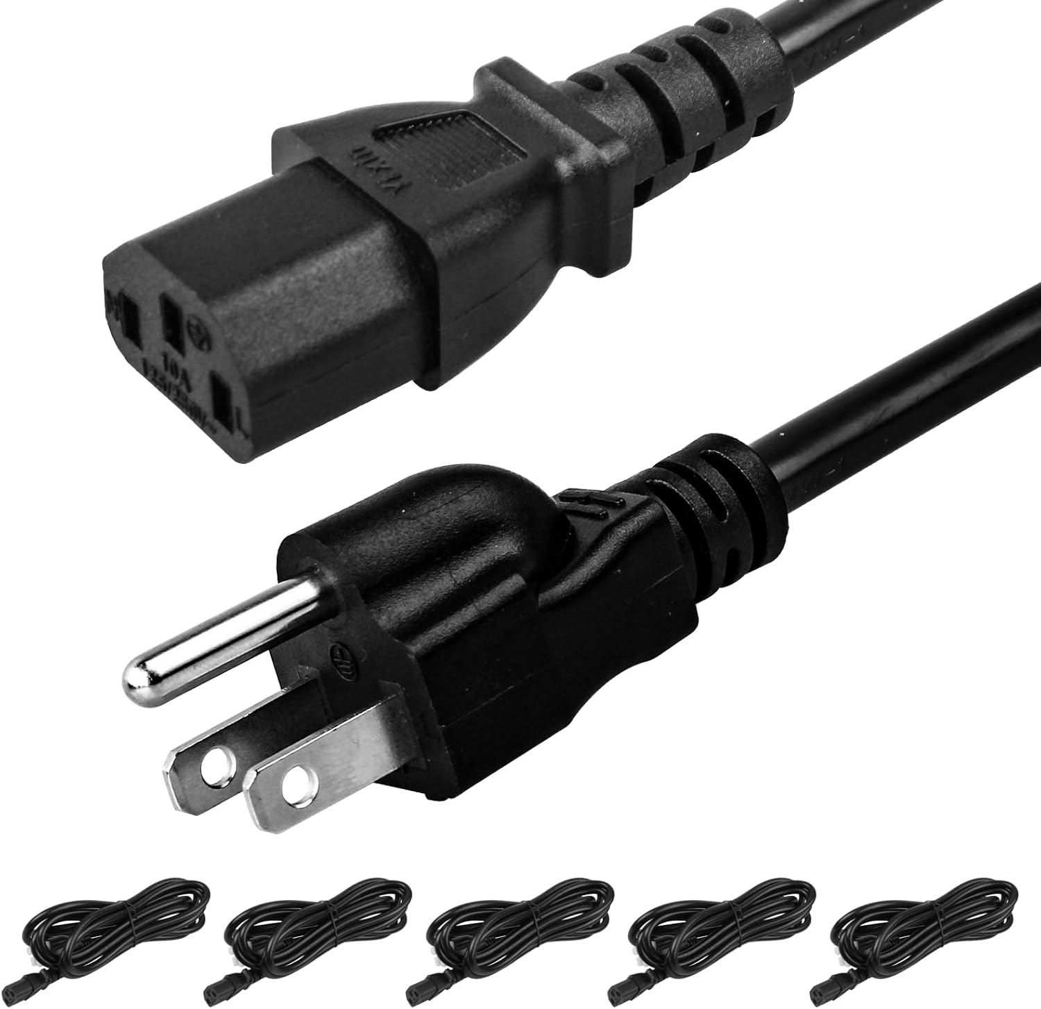 CABLE DE PODER 3 PATAS 10 PIES PACK 5 UNIDADES ULAPITHI C13 NEMA 5-15P - 1