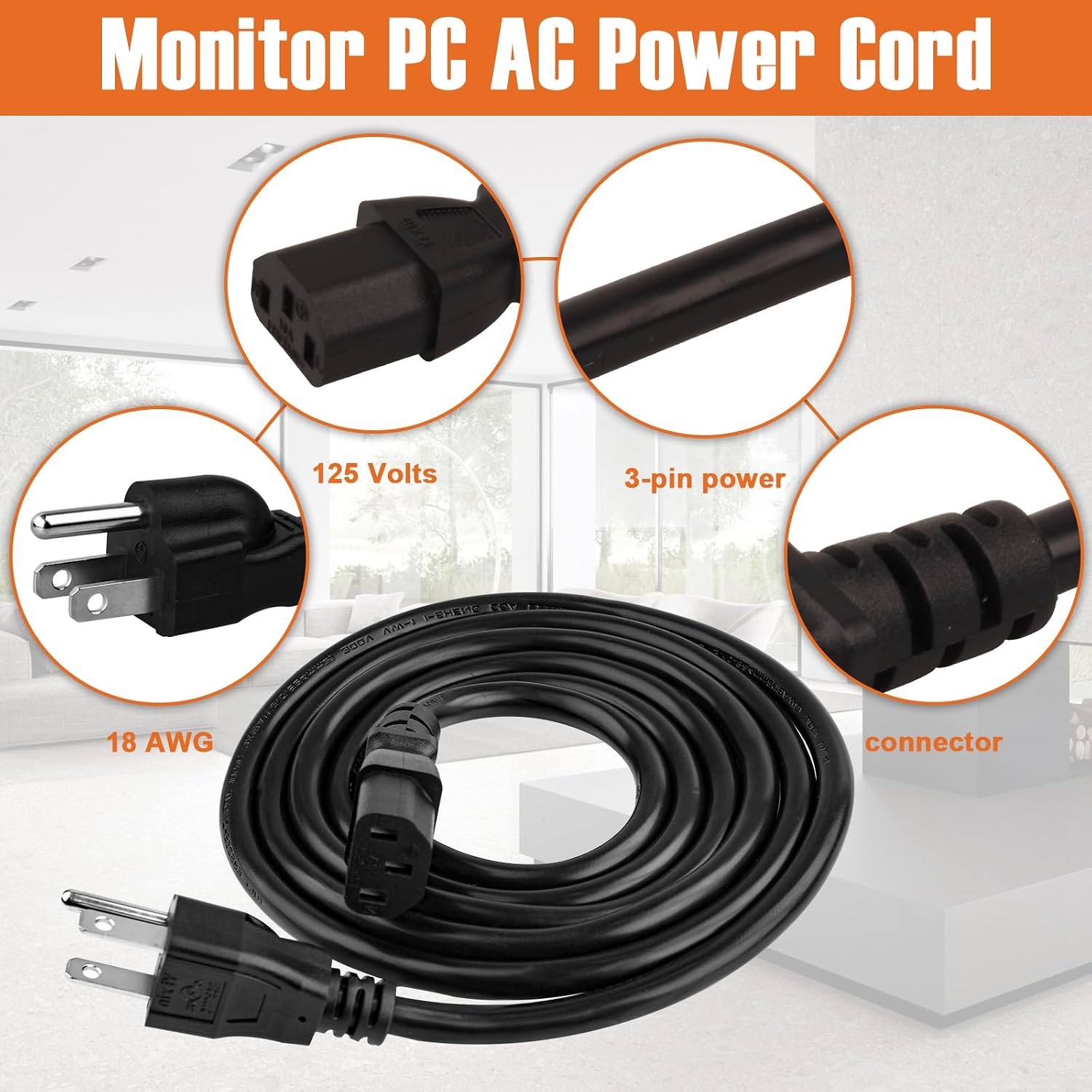 CABLE DE PODER 3 PATAS 10 PIES PACK 5 UNIDADES ULAPITHI C13 NEMA 5-15P - 3