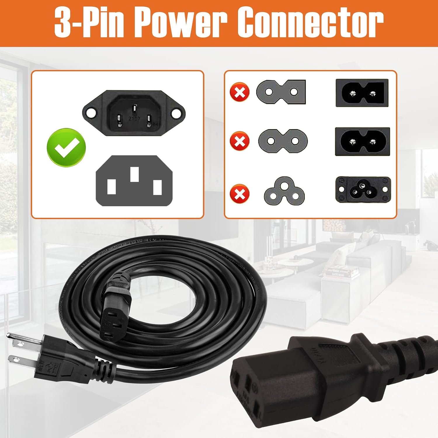 CABLE DE PODER 3 PATAS 10 PIES PACK 5 UNIDADES ULAPITHI C13 NEMA 5-15P - 4