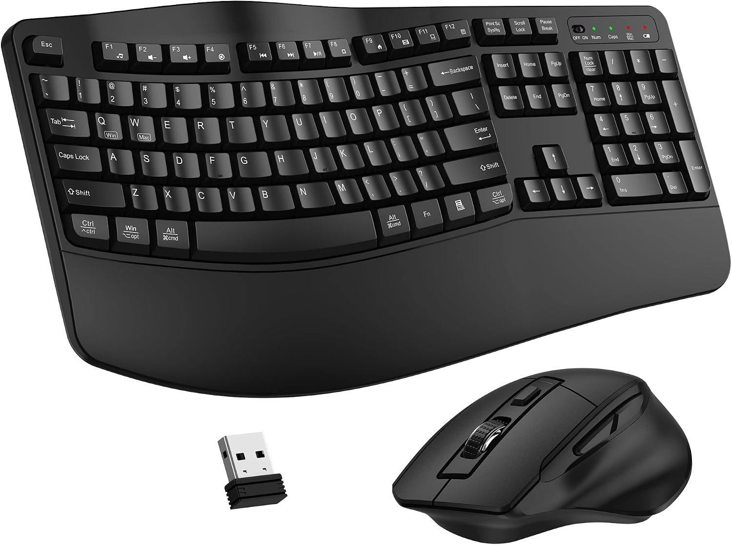 KIT INALÁMBRICO TECLADO Y MOUSE ULSOU ERGONÓMICO ONDA NEGRO - 1