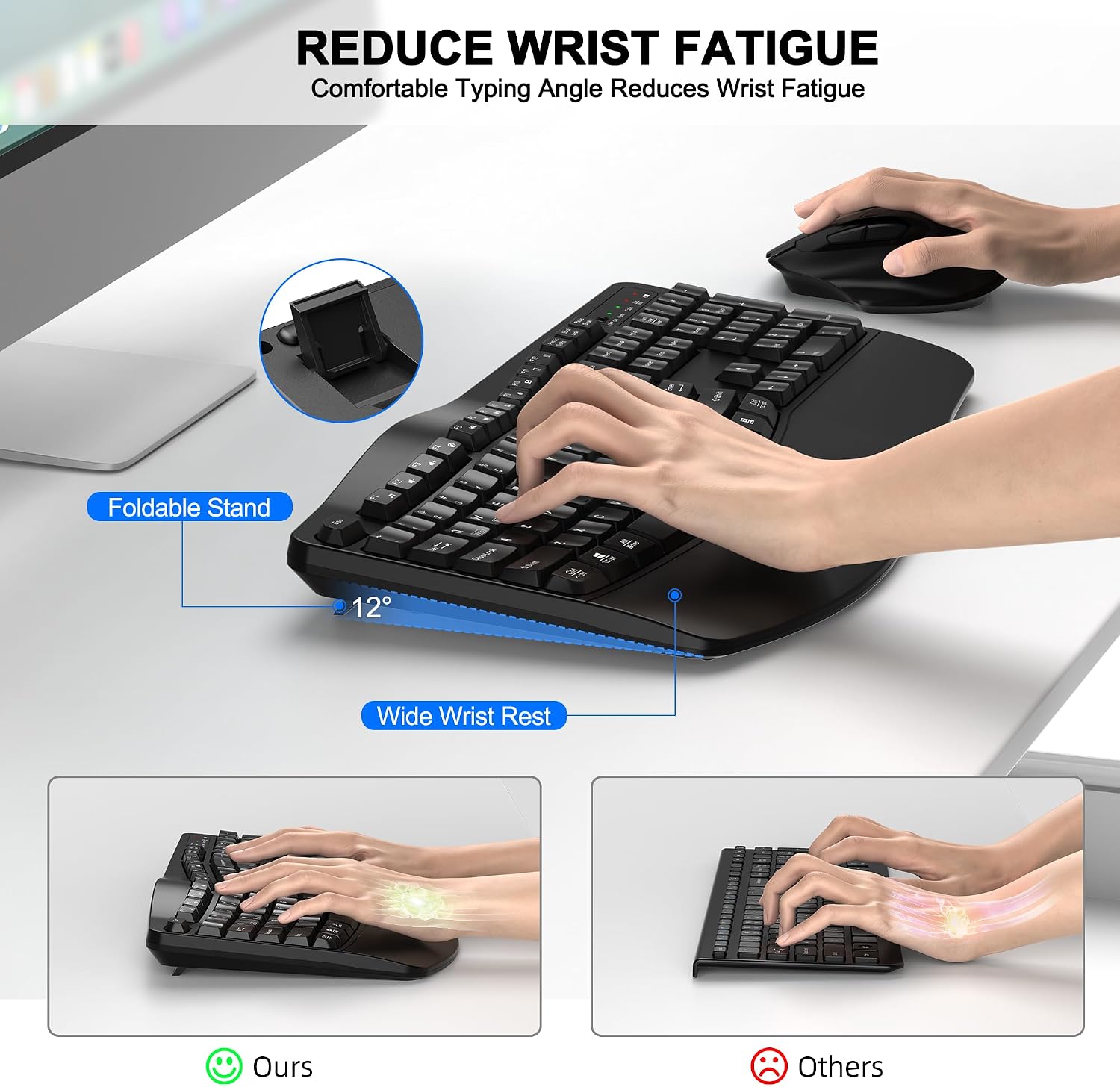 KIT INALÁMBRICO TECLADO Y MOUSE ULSOU ERGONÓMICO ONDA NEGRO - 3