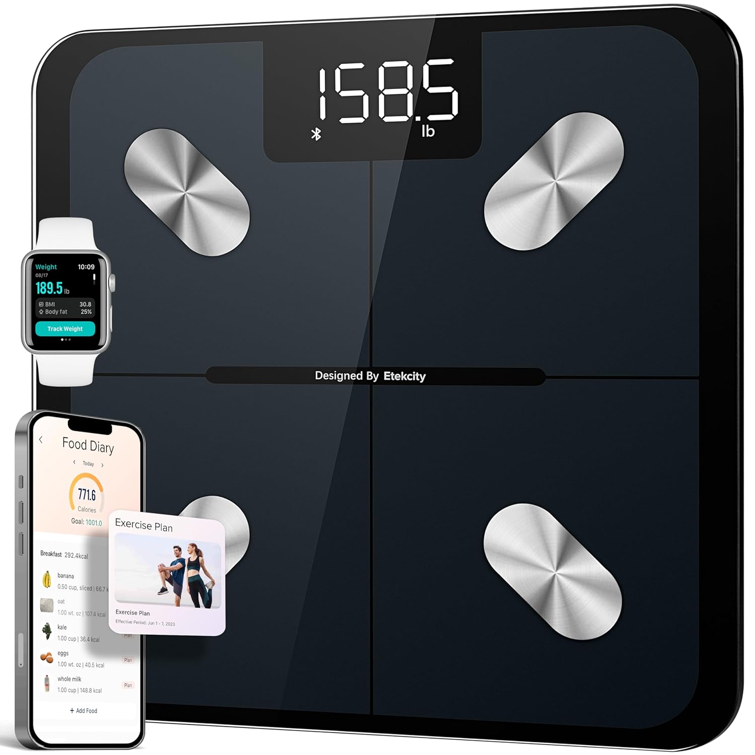 BÁSCULA INTELIGENTE ETEKCITY SMART SCALE PARA PESO CORPORAL, GRASA Y BMI - 1
