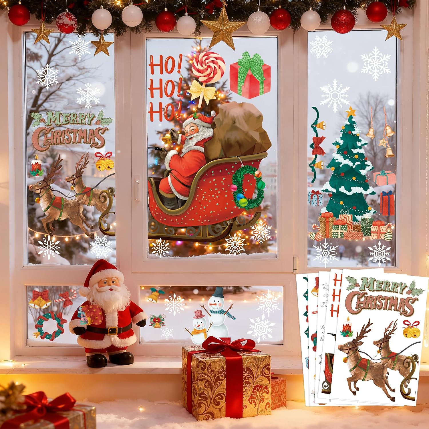 ADORNOS NAVIDEÑOS MDDRUIQI STICKERS COPOS DE NIEVE PARA VENTANAS 20X30 CM - 1