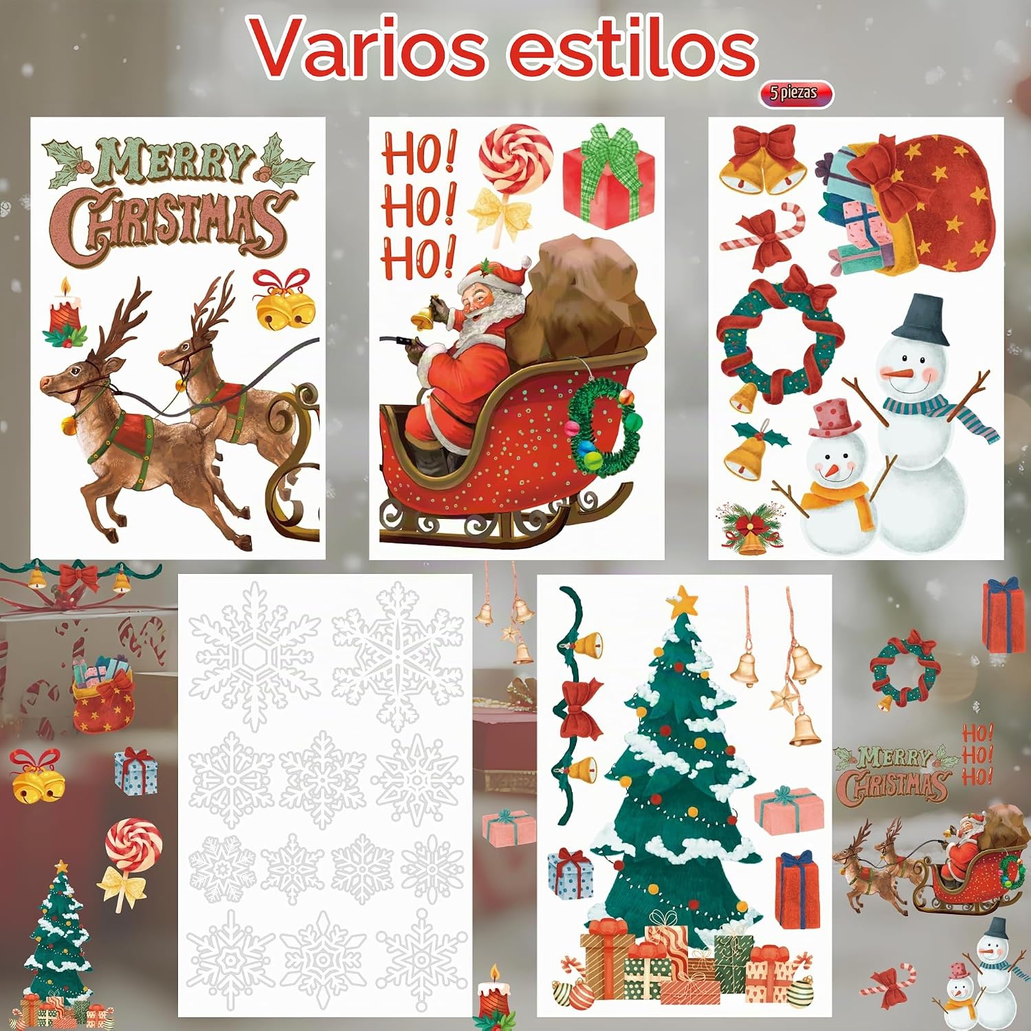 ADORNOS NAVIDEÑOS MDDRUIQI STICKERS COPOS DE NIEVE PARA VENTANAS 20X30 CM - 2