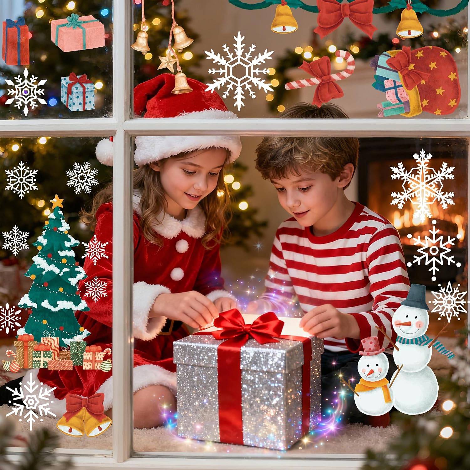 ADORNOS NAVIDEÑOS MDDRUIQI STICKERS COPOS DE NIEVE PARA VENTANAS 20X30 CM - 5