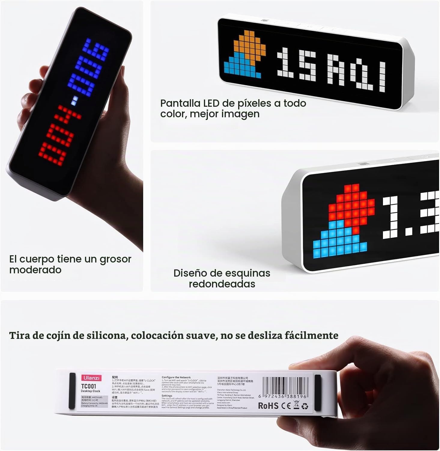 RELOJ DIGITAL ULANZI TC001 SMART PIXEL CLOCK BLANCO - 4