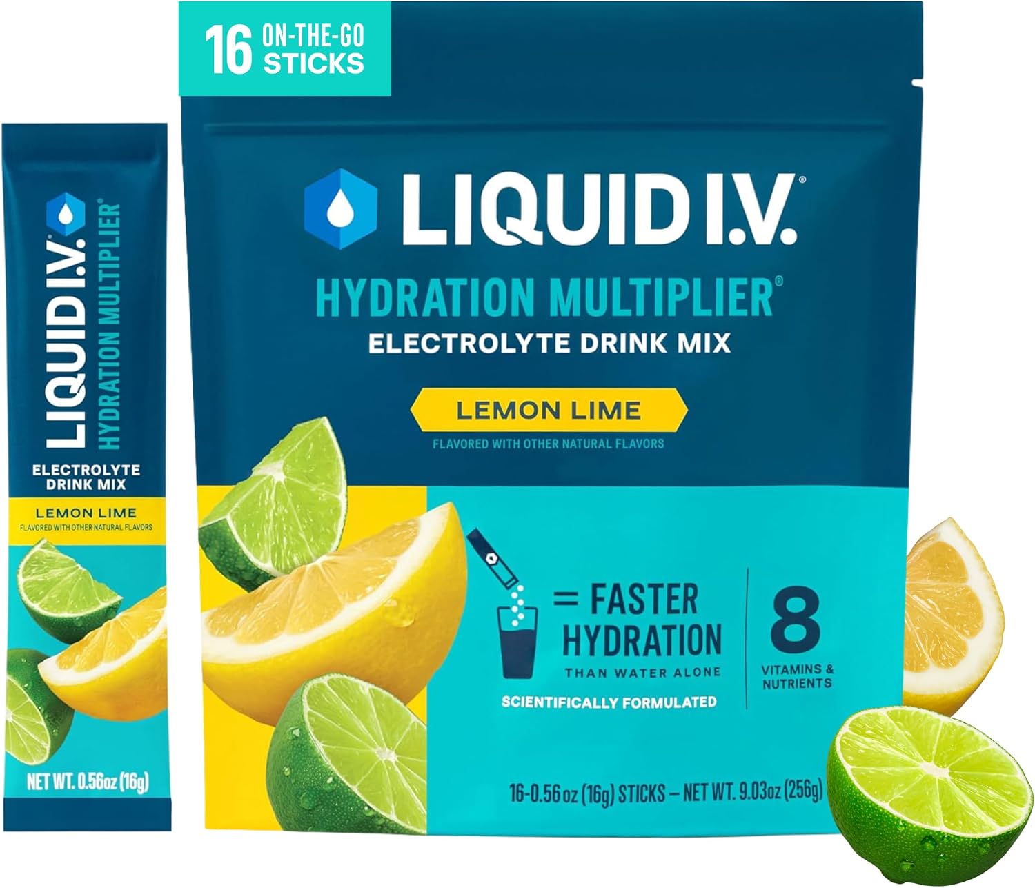 SUPLEMENTO HIDRATANTE LIQUID I.V. HYDRATION ELECTROLYTES LIMÓN LIMA 16 SOBRES - 1