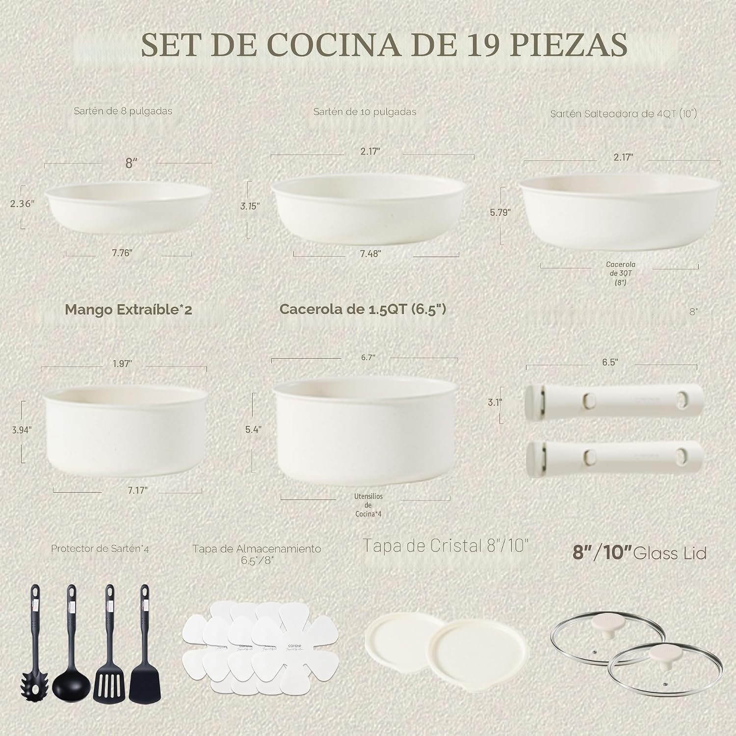 SET DE OLLAS Y SARTENES CAROTE 19 PIEZAS CON MANGO DESMONTABLE - 2