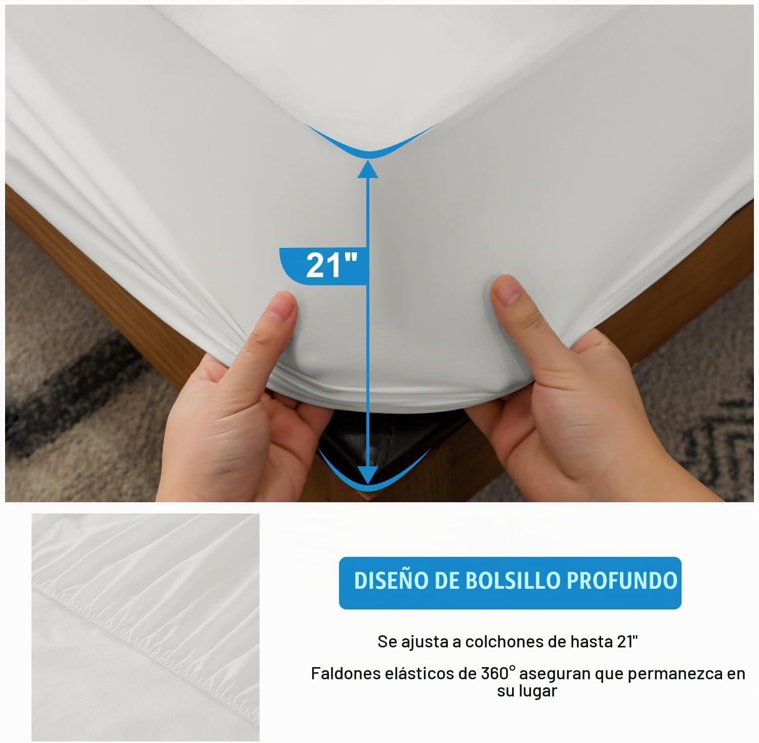 PROTECTOR DE COLCHÓN PARKDENY QUEEN 2 UNIDADES IMPERMEABLE GRIS CLARO - 5