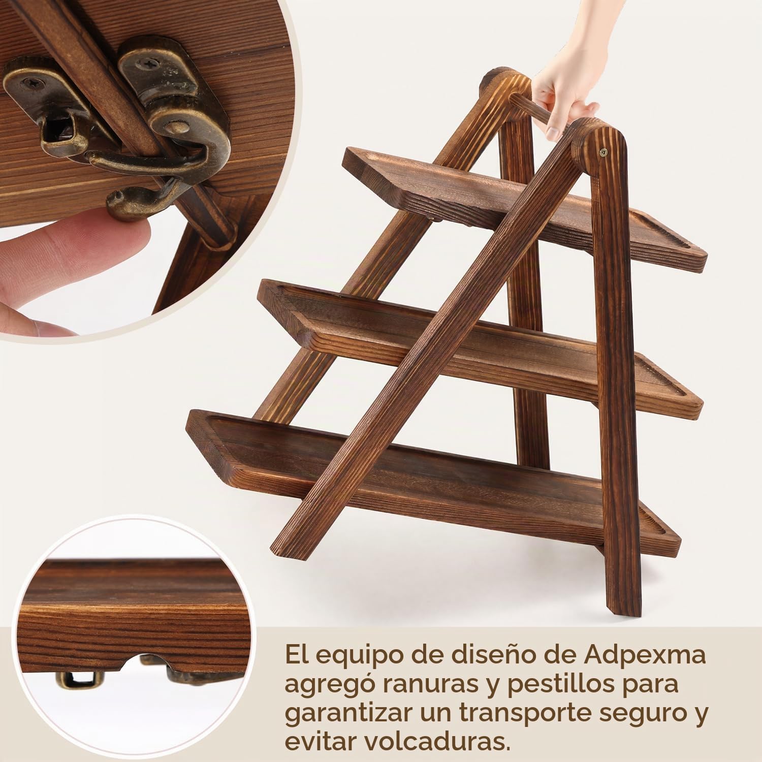 BANDEJA PARA SERVIR PLEGABLE DE MADERA 3 NIVELES ADPEXMA - 5