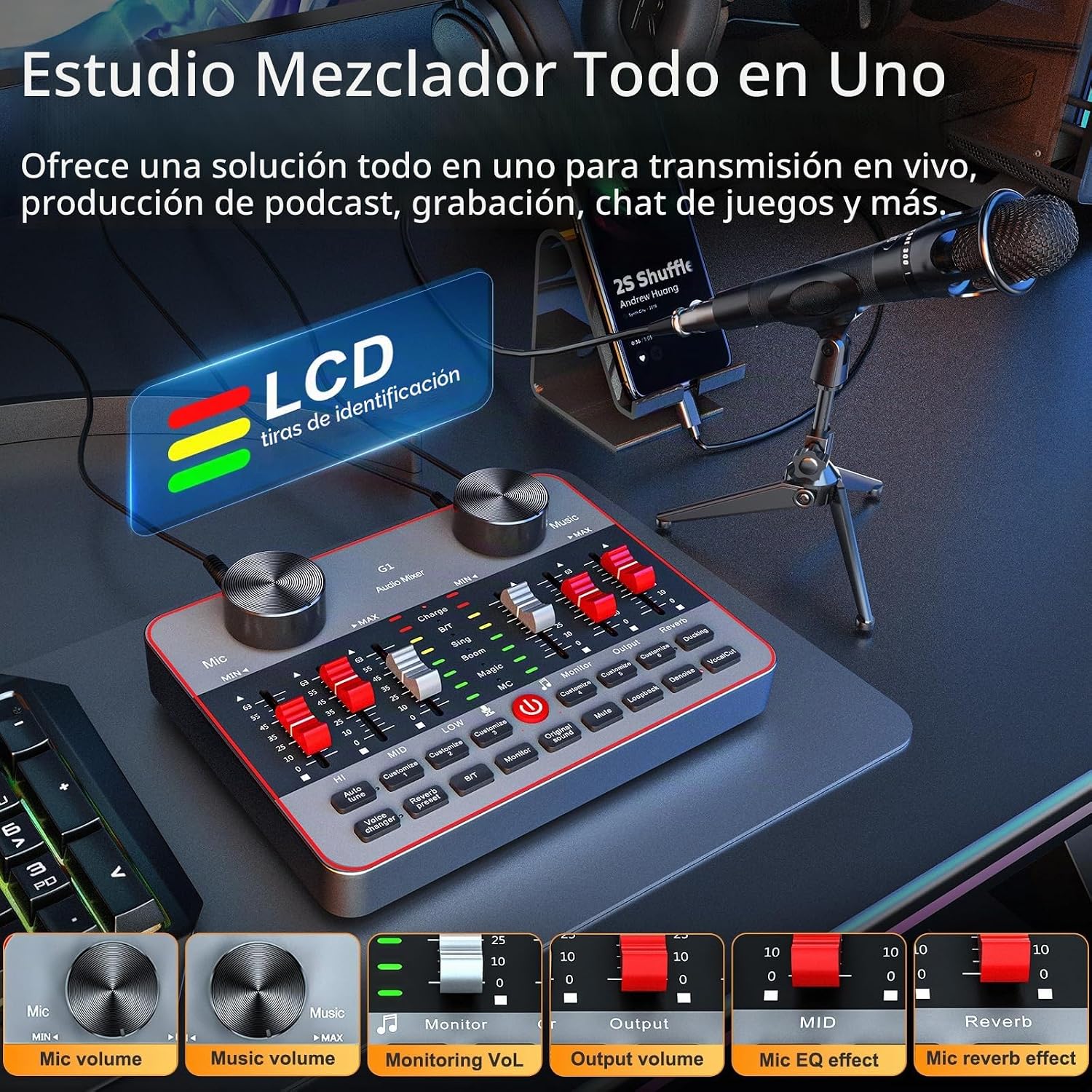 EQUIPO PARA PODCAST NECULOGY KIT PARA 2 MICRÓFONOS CON MEZCLADORA DJ Y MICRÓFONOS DE CONDENSADOR - 3