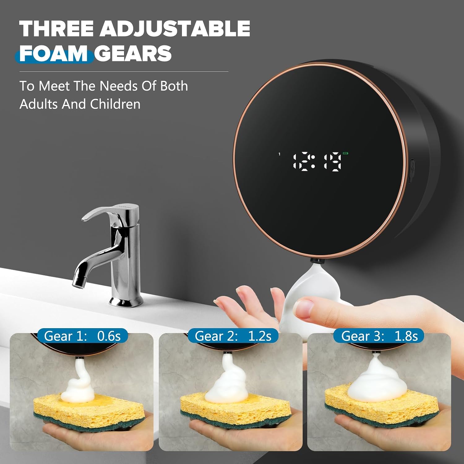 DISPENSADOR DE JABÓN AUTOMÁTICO MONSTAKE RECARGABLE PARA PARED - 4
