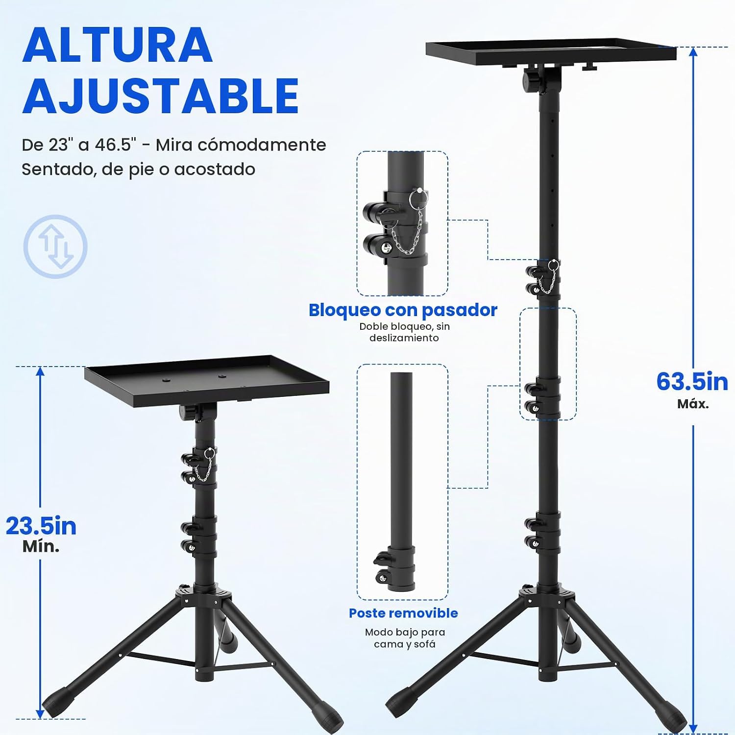 SOPORTE TRÍPODE PARA PROYECTOR Y LAPTOP DECOSIS AJUSTABLE 23.5-63.5 PULGADAS - 4