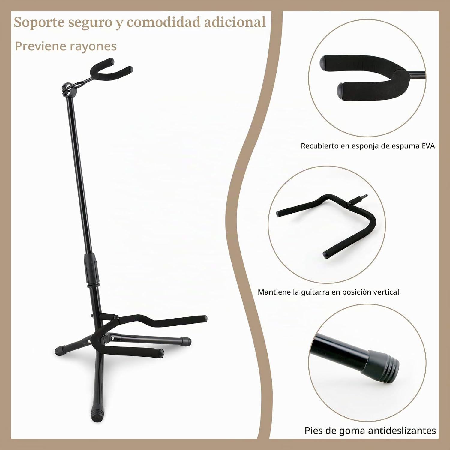 ATRIL PARA GUITARRA EASTROCK AJUSTABLE Y PLEGABLE NEGRO - 2