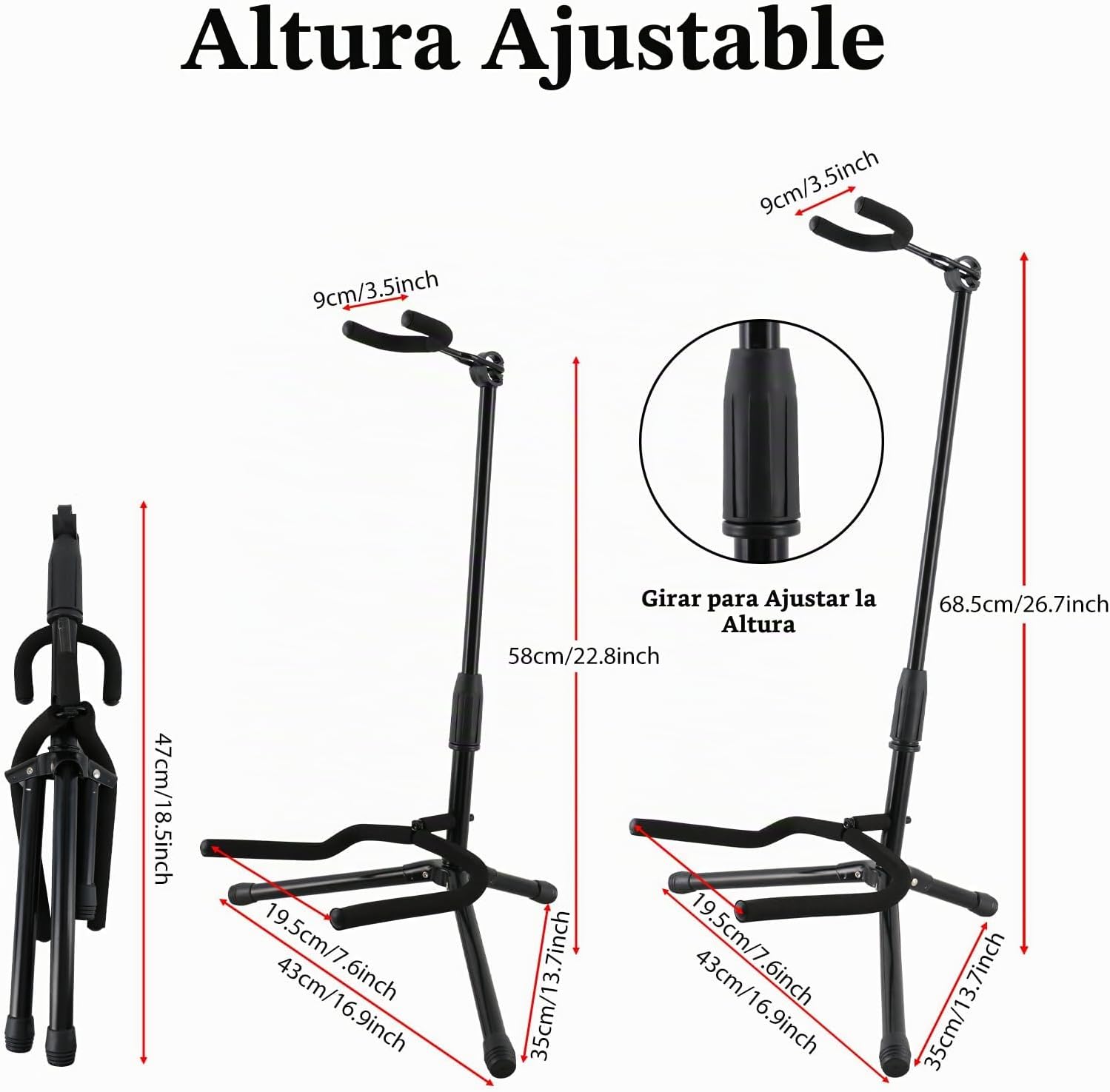 ATRIL PARA GUITARRA EASTROCK AJUSTABLE Y PLEGABLE NEGRO - 3