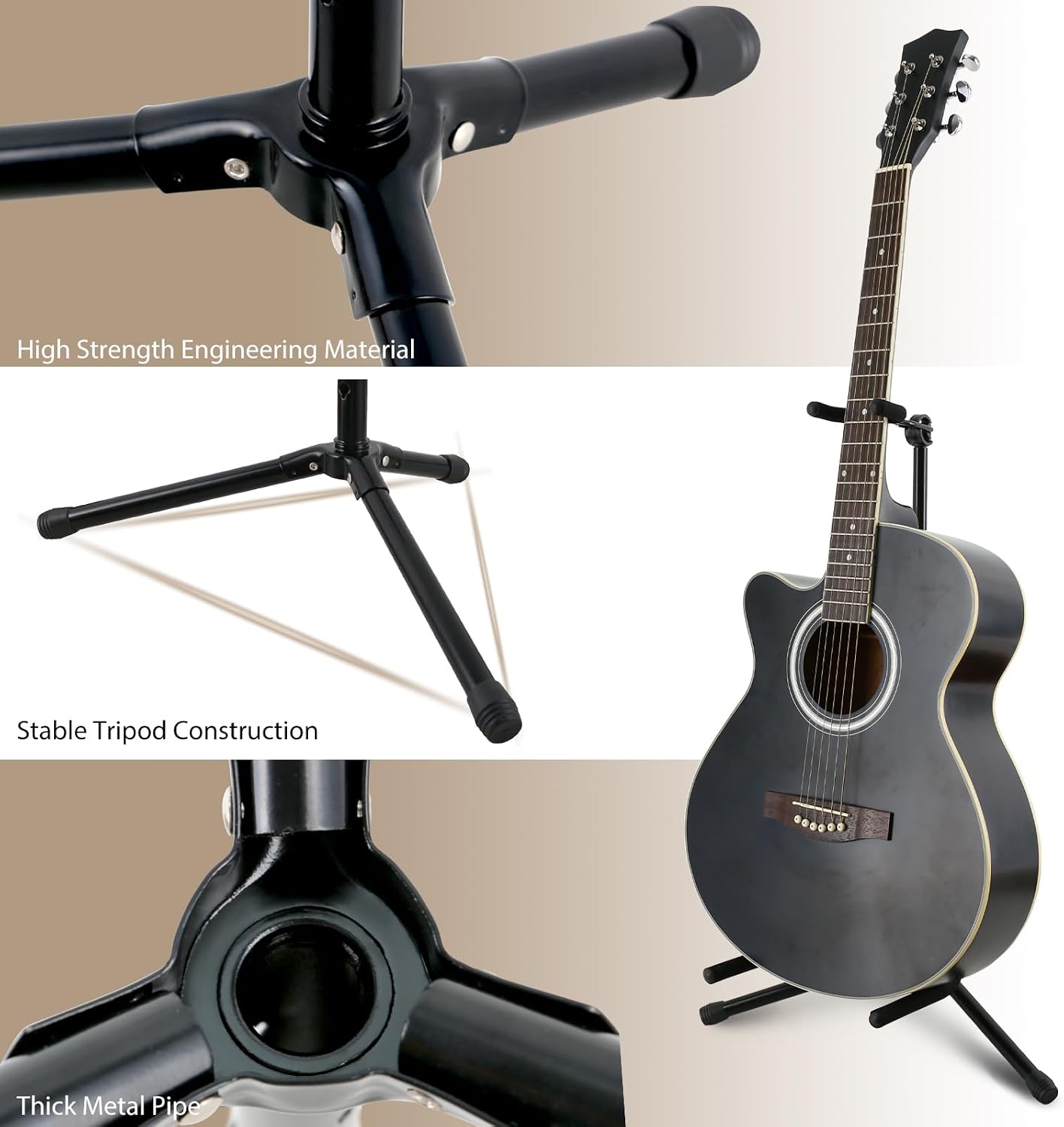 ATRIL PARA GUITARRA EASTROCK AJUSTABLE Y PLEGABLE NEGRO - 5