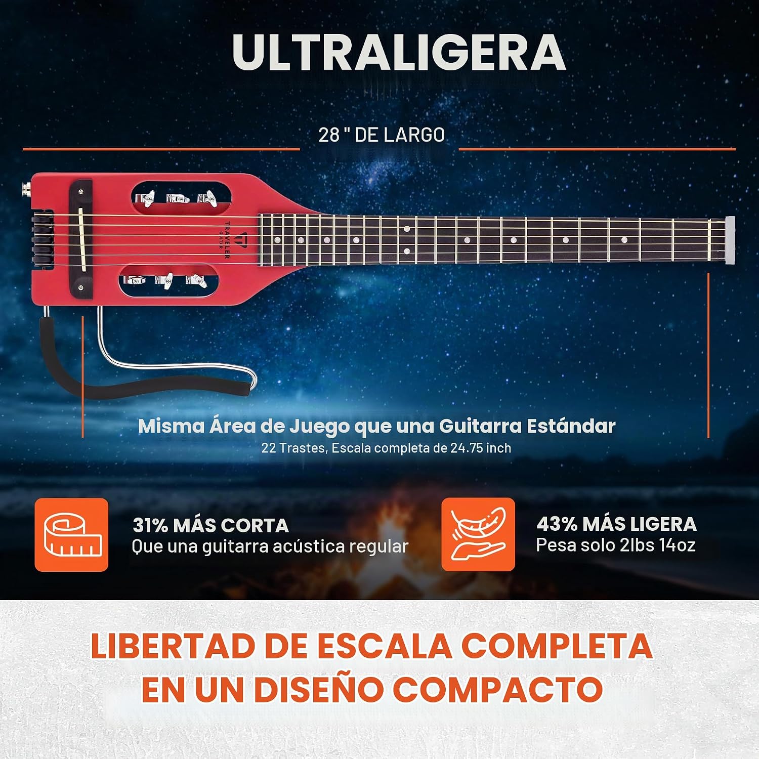 GUITARRA ACÚSTICA ELECTROACÚSTICA TRAVELER GUITAR ULTRA-LIGHT VINTAGE ROJO - 3