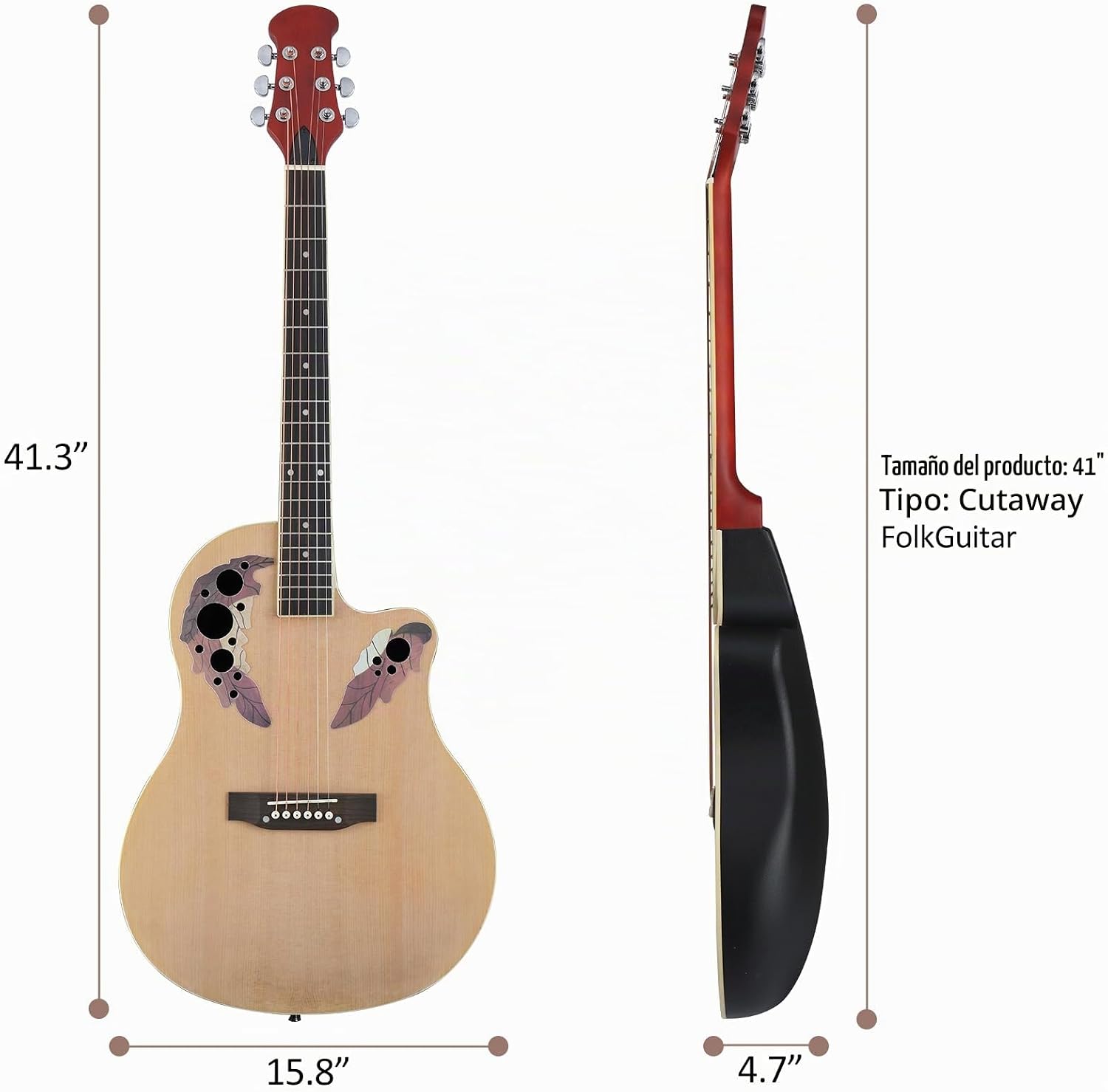 GUITARRA ACÚSTICA KTAXON 41 PULGADAS CUTAWAY NATURAL - 3