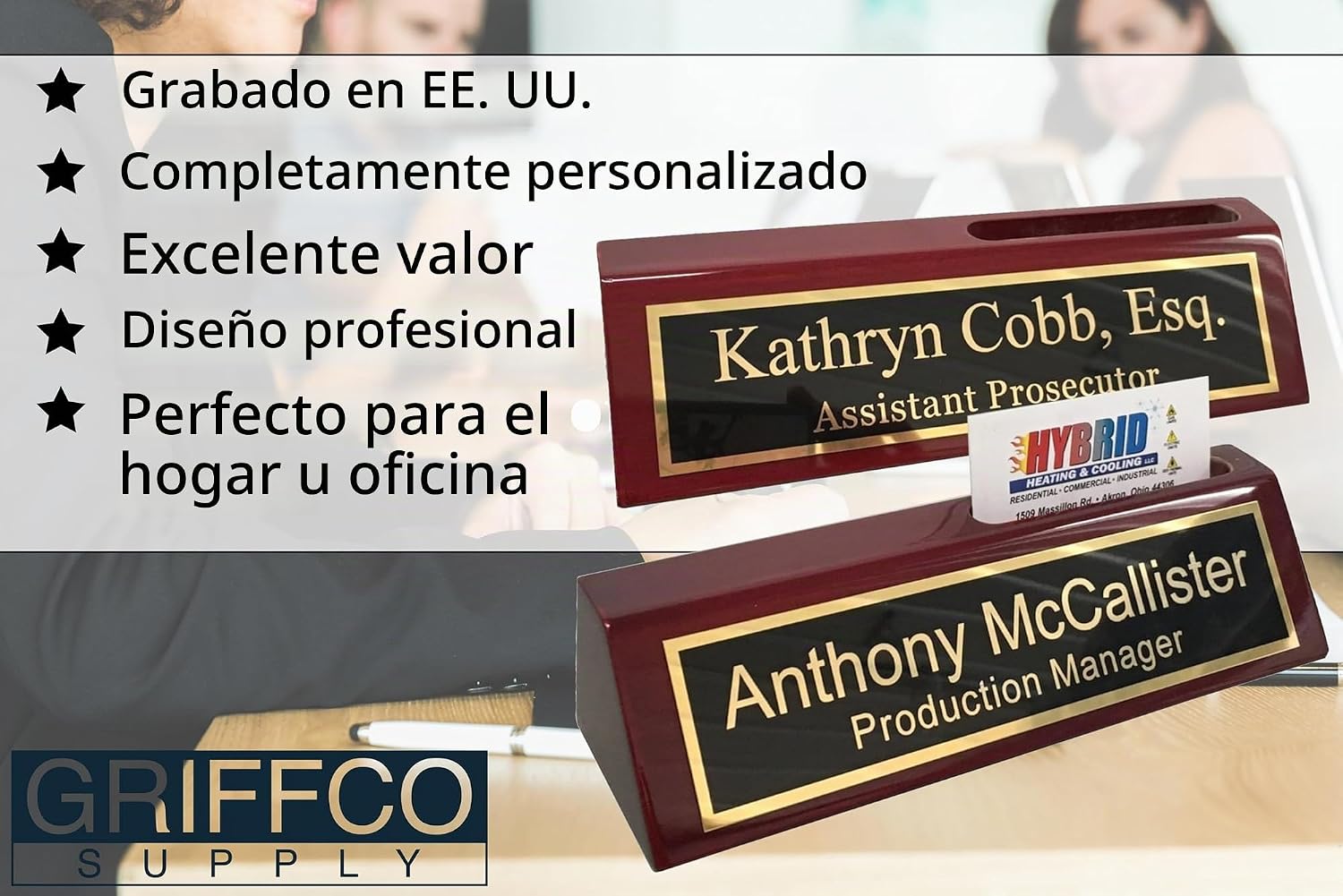 PLACA PARA ESCRITORIO GRIFFCO SUPPLY ROSEWOOD CON PORTA TARJETAS - 2