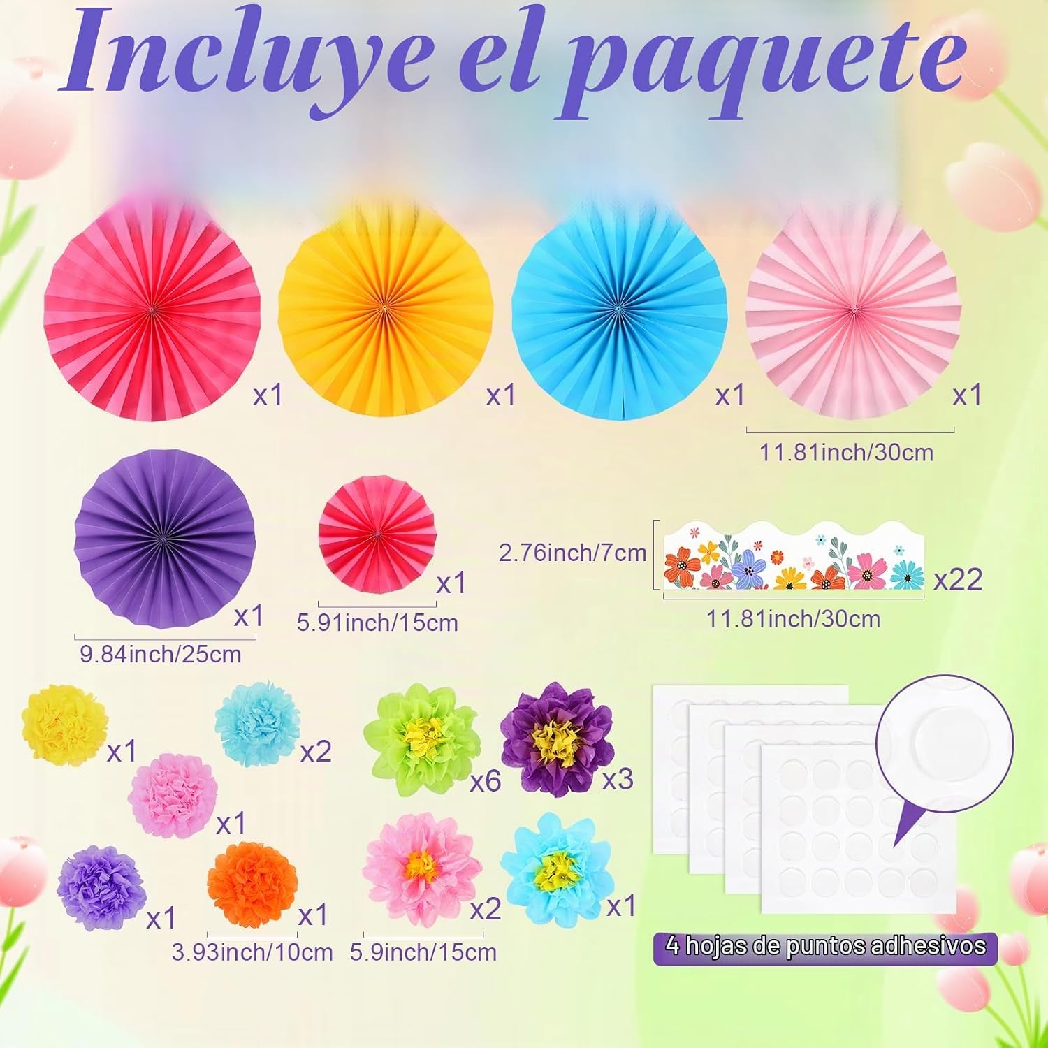 DECORACIONES PARA CARTEL FLORAL SUPERVITAE 43 PIEZAS BORDES DE FLORES DE PAPEL 3D - 2