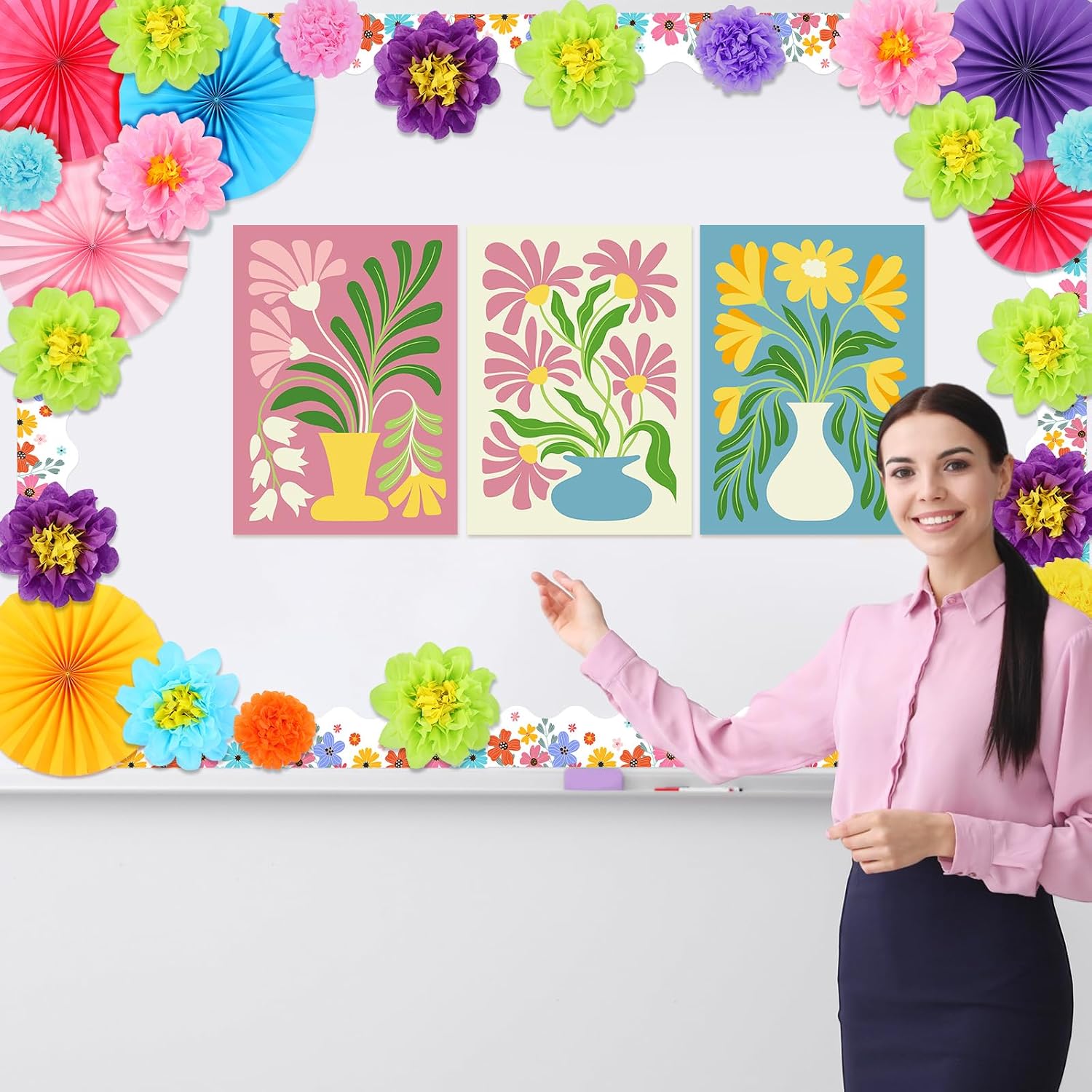 DECORACIONES PARA CARTEL FLORAL SUPERVITAE 43 PIEZAS BORDES DE FLORES DE PAPEL 3D - 5