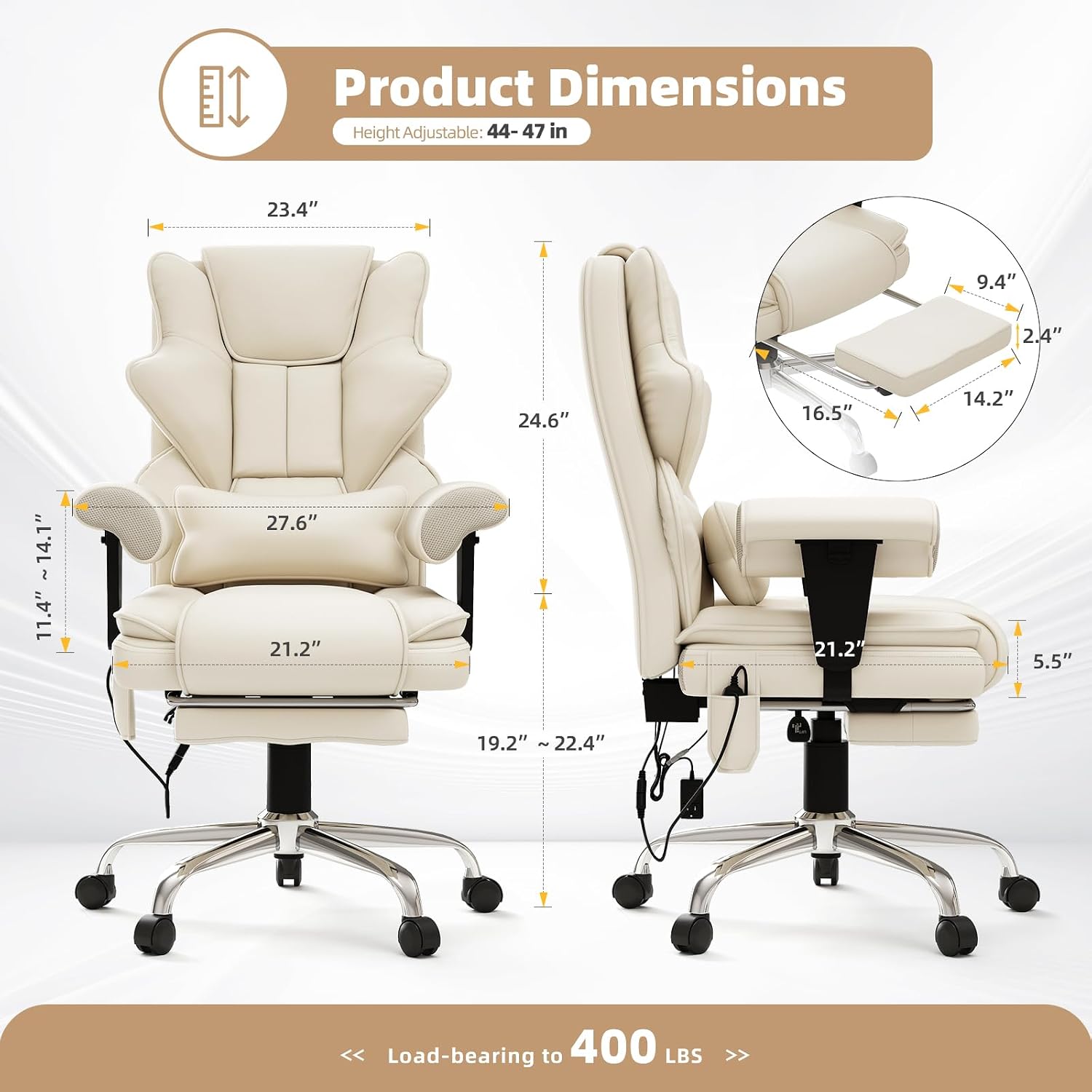 SILLA DE OFICINA EJECUTIVA CON MASAJE Y CALEFACCIÓN MVPIPI BEIGE - 3