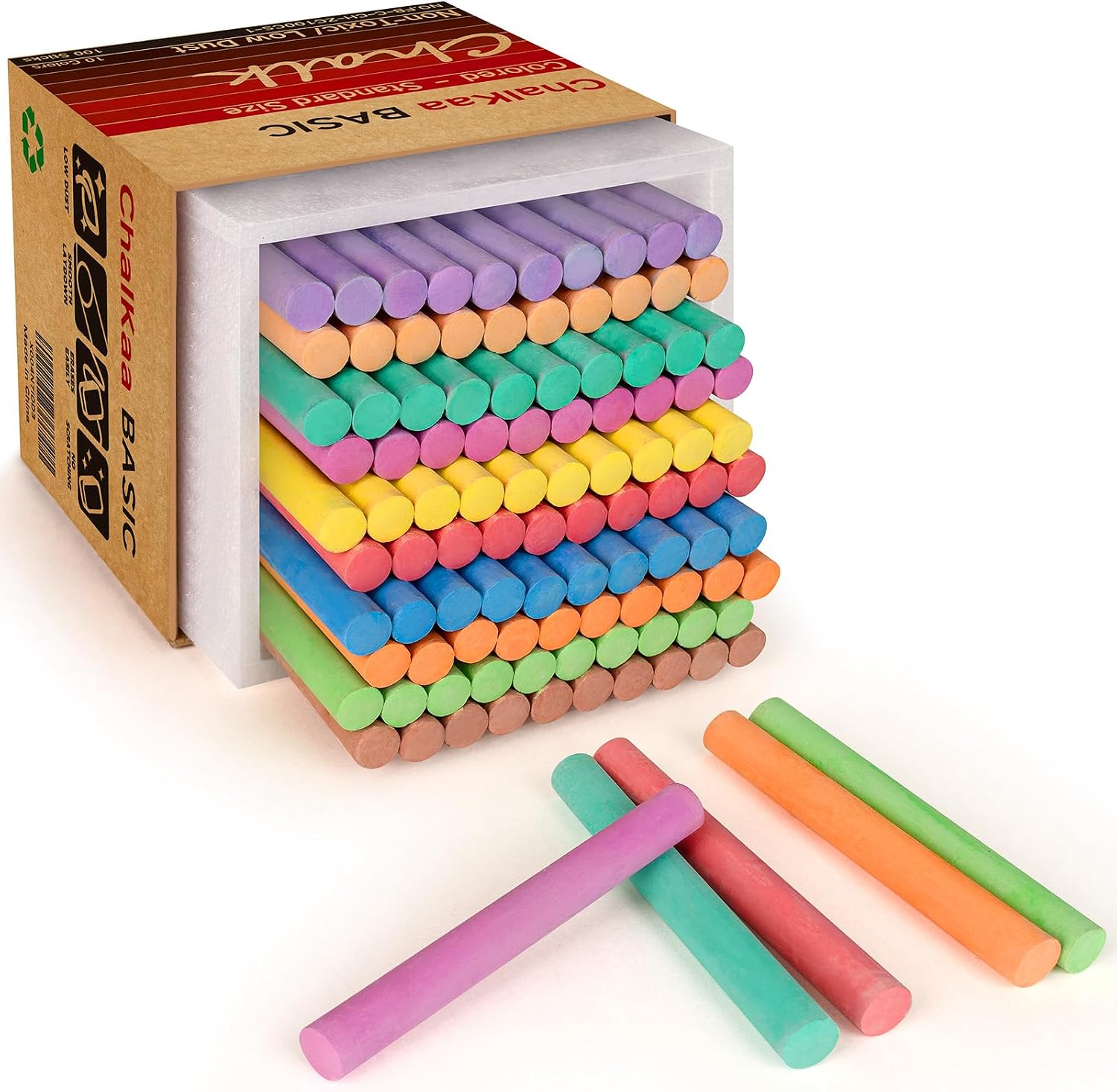 TIZAS DE COLORES SIN POLVO CHALKAA 100 UNIDADES MULTICOLOR - 1