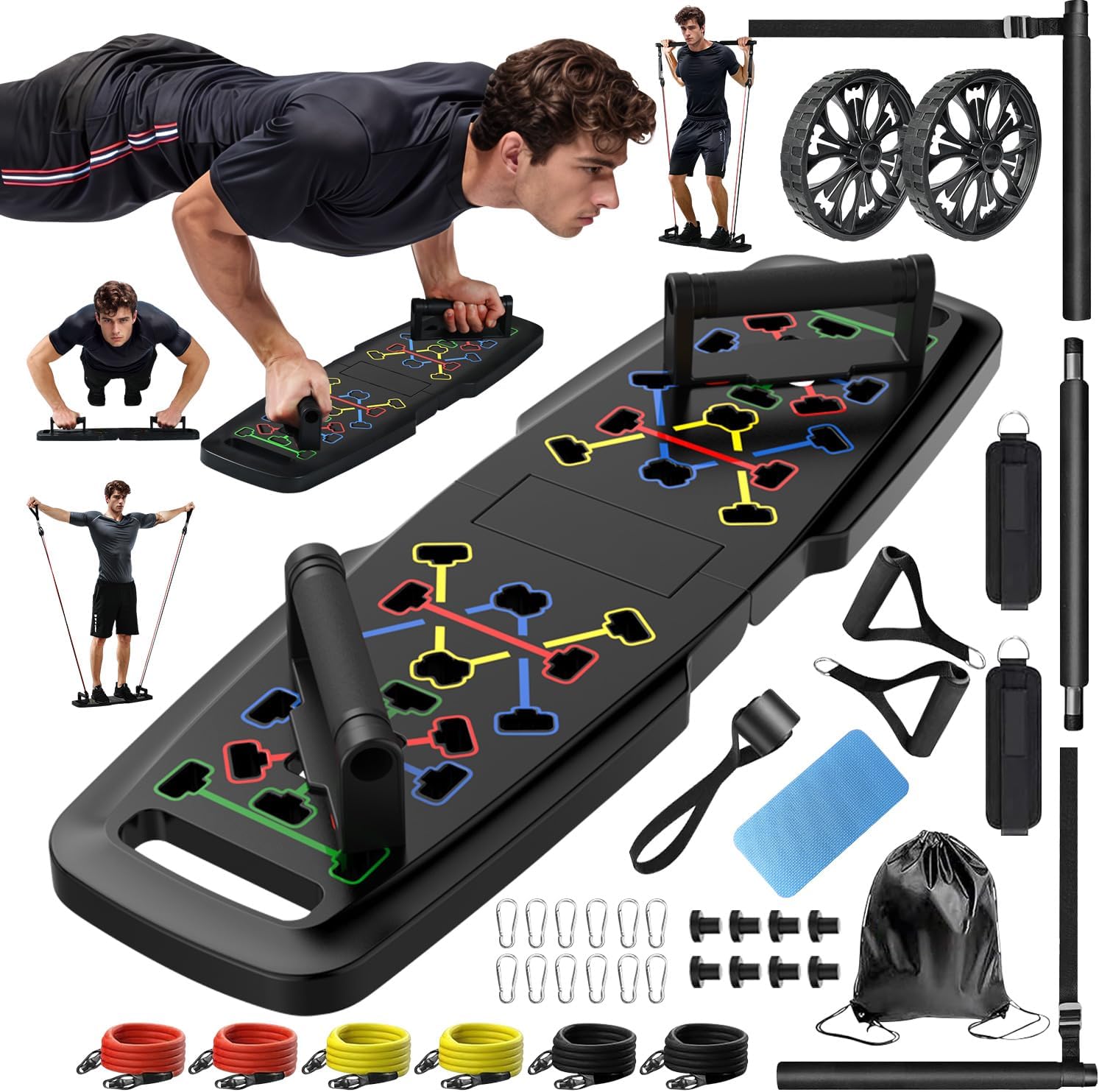 MINIGIMNASIO MQRW PUSH UP BOARD CON ACCESORIOS Y BANDAS DE RESISTENCIA - 1