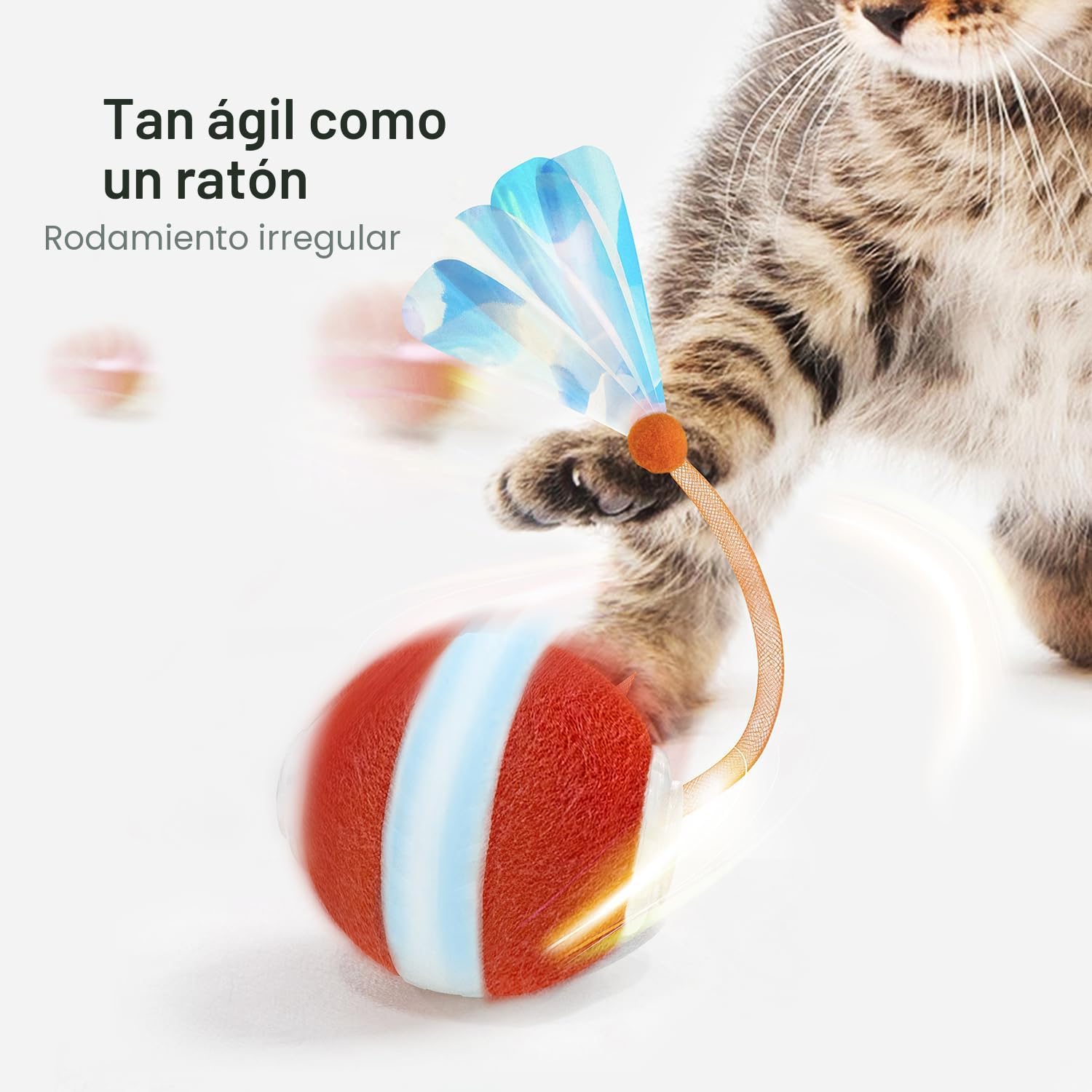 JUGUETE INTERACTIVO PARA GATOS JKANTI BOLA ÁGIL CON COLA ELÁSTICA NARANJA - 2