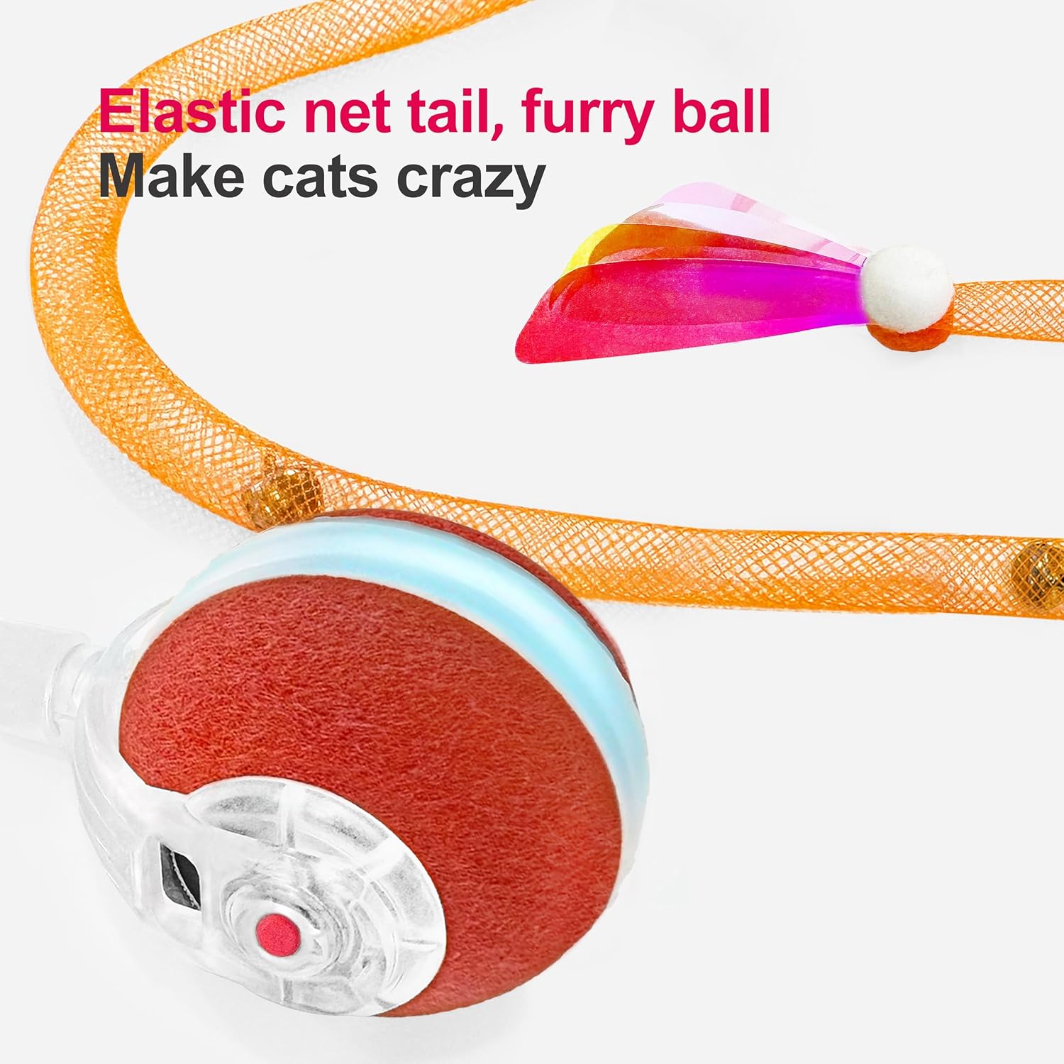 JUGUETE INTERACTIVO PARA GATOS JKANTI BOLA ÁGIL CON COLA ELÁSTICA NARANJA - 4